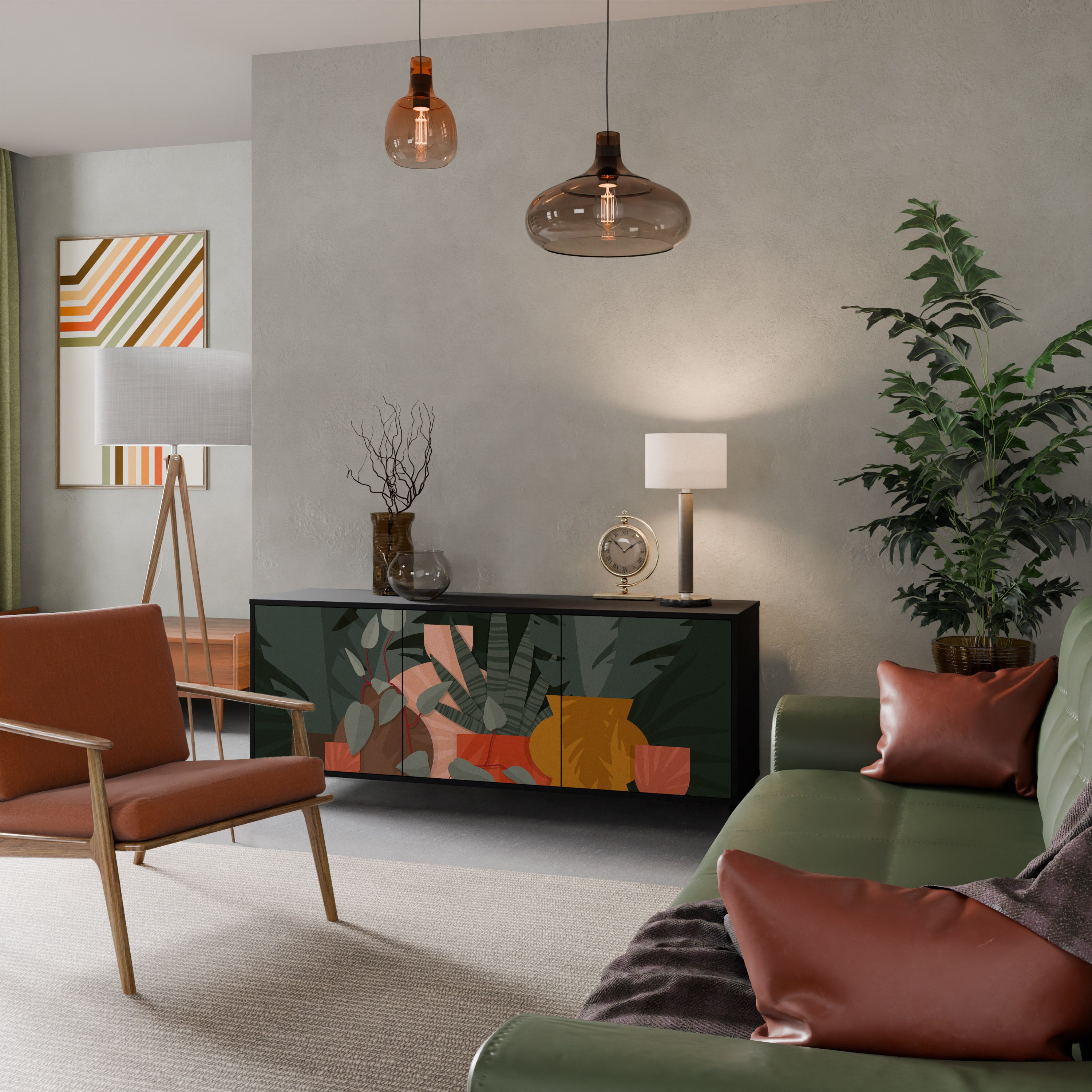 TROPICAL COMPOSITION 3-Door Sideboard in Black Finish