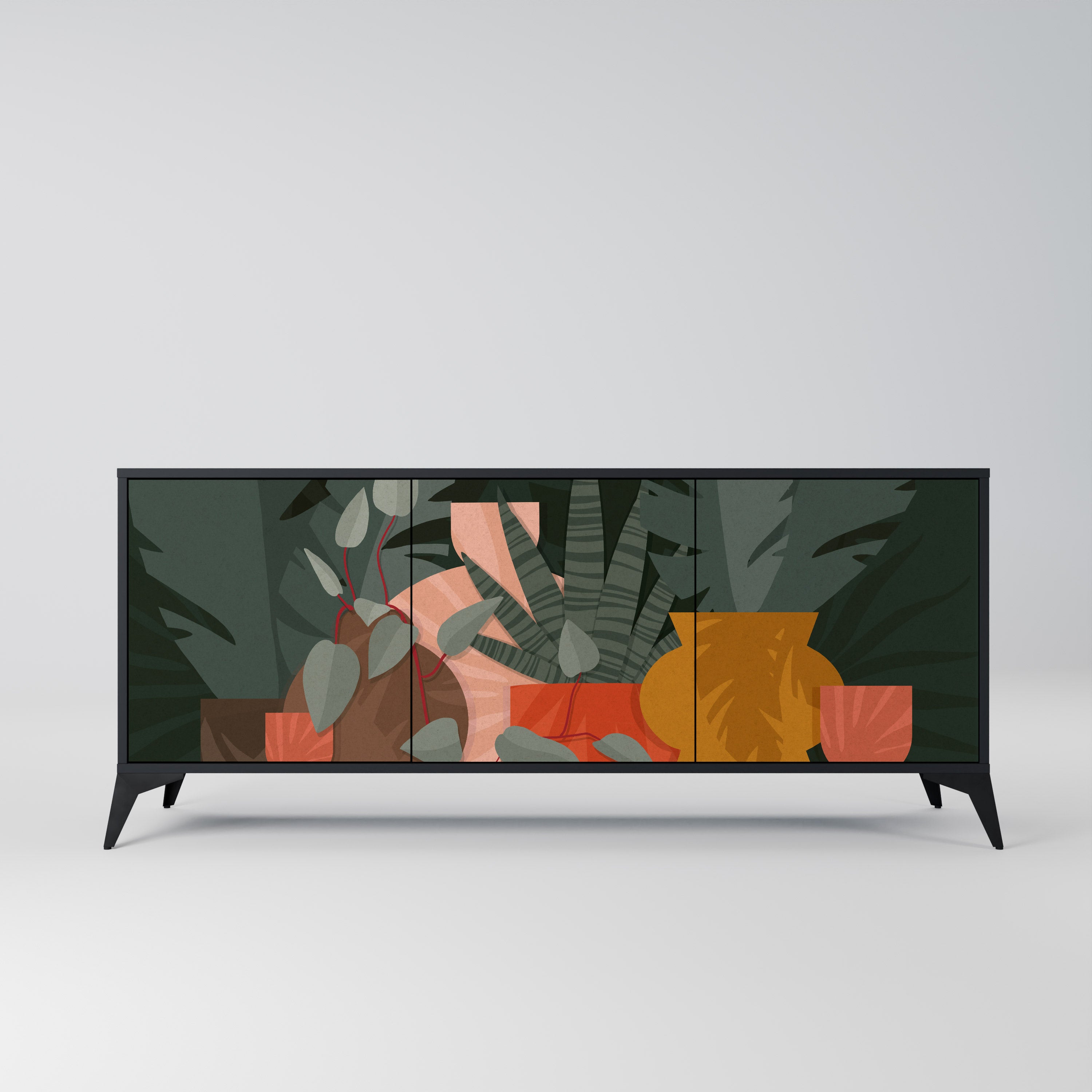 TROPICAL COMPOSITION 3-Door Sideboard in Black Finish