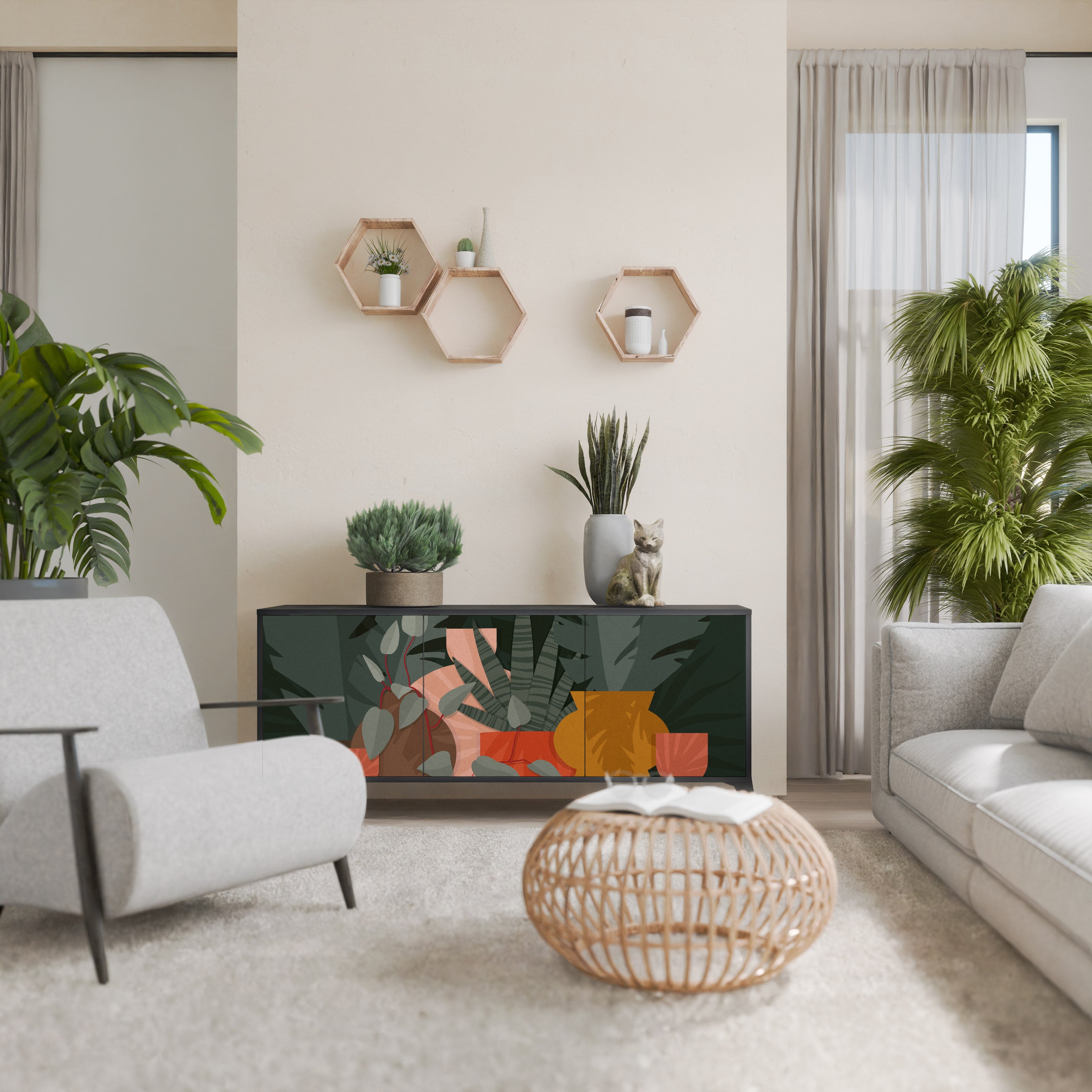 TROPICAL COMPOSITION 3-Door Sideboard in Black Finish