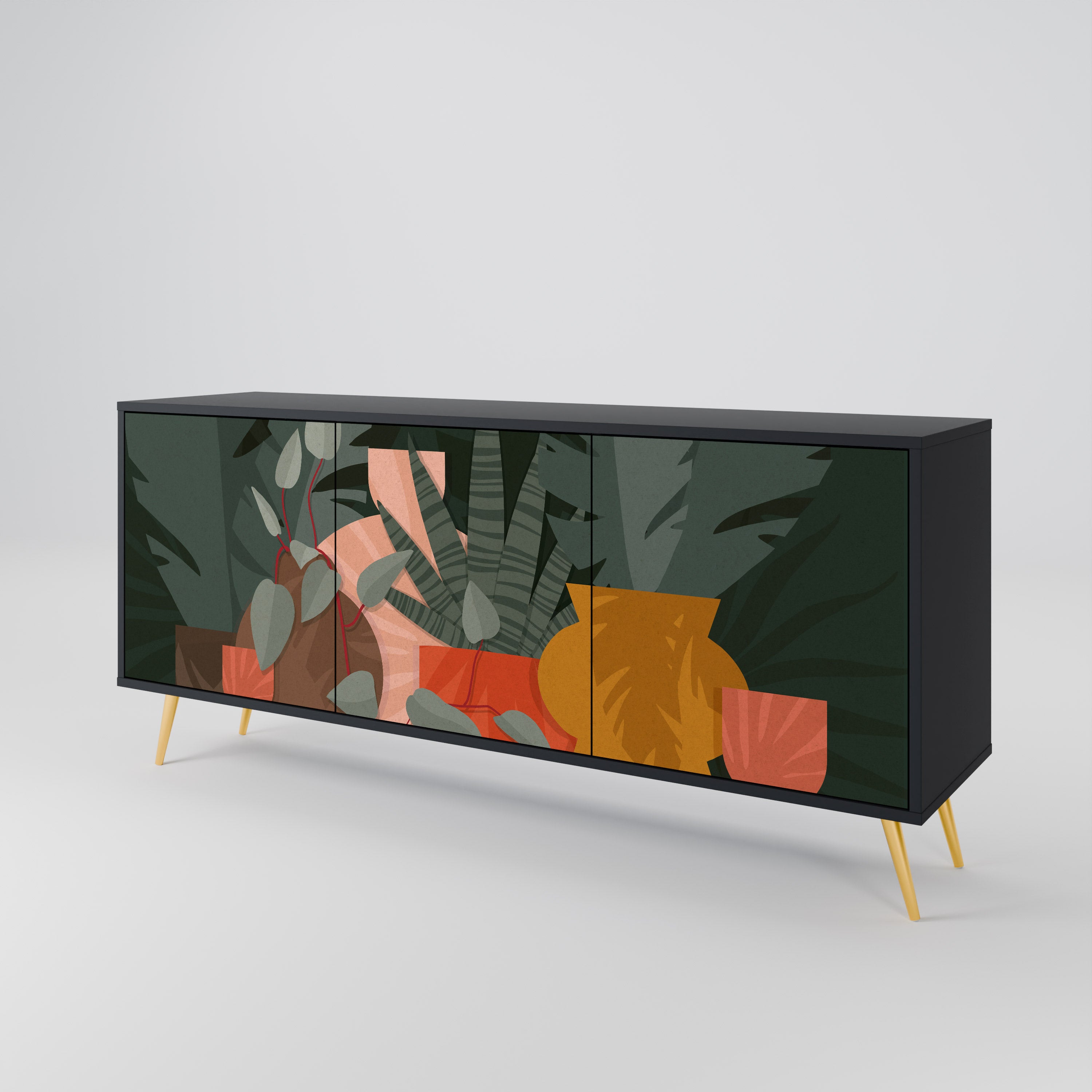TROPICAL COMPOSITION 3-Door Sideboard in Black Finish