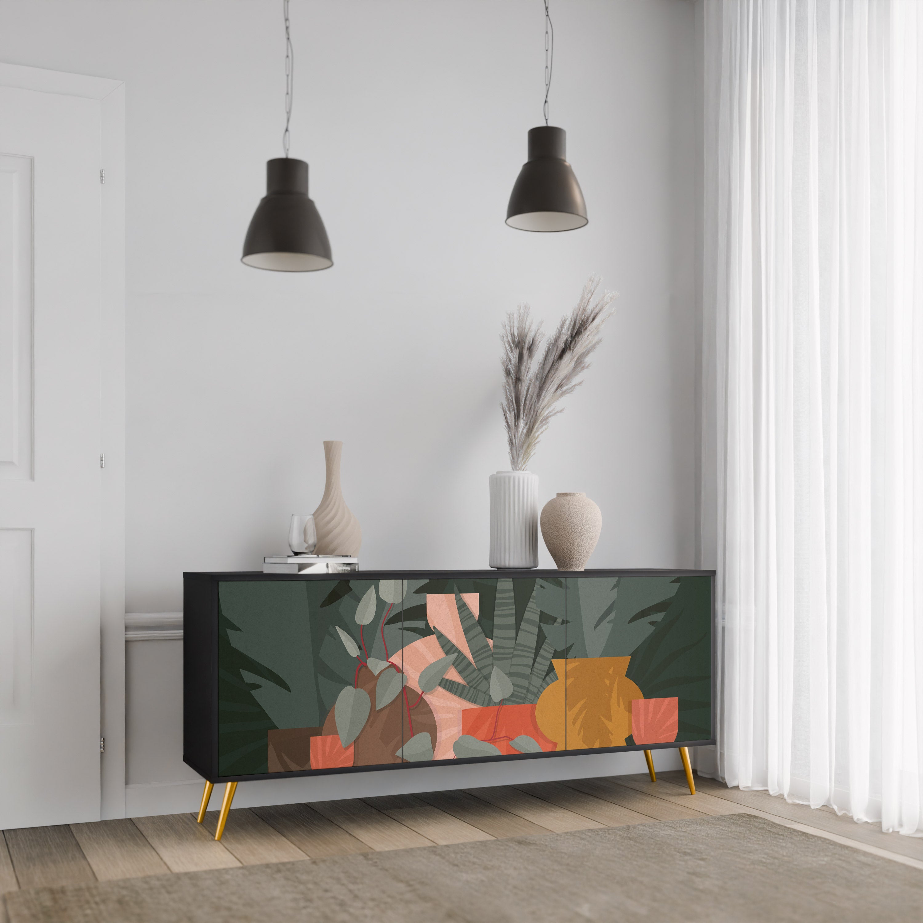 TROPICAL COMPOSITION 3-Door Sideboard in Black Finish