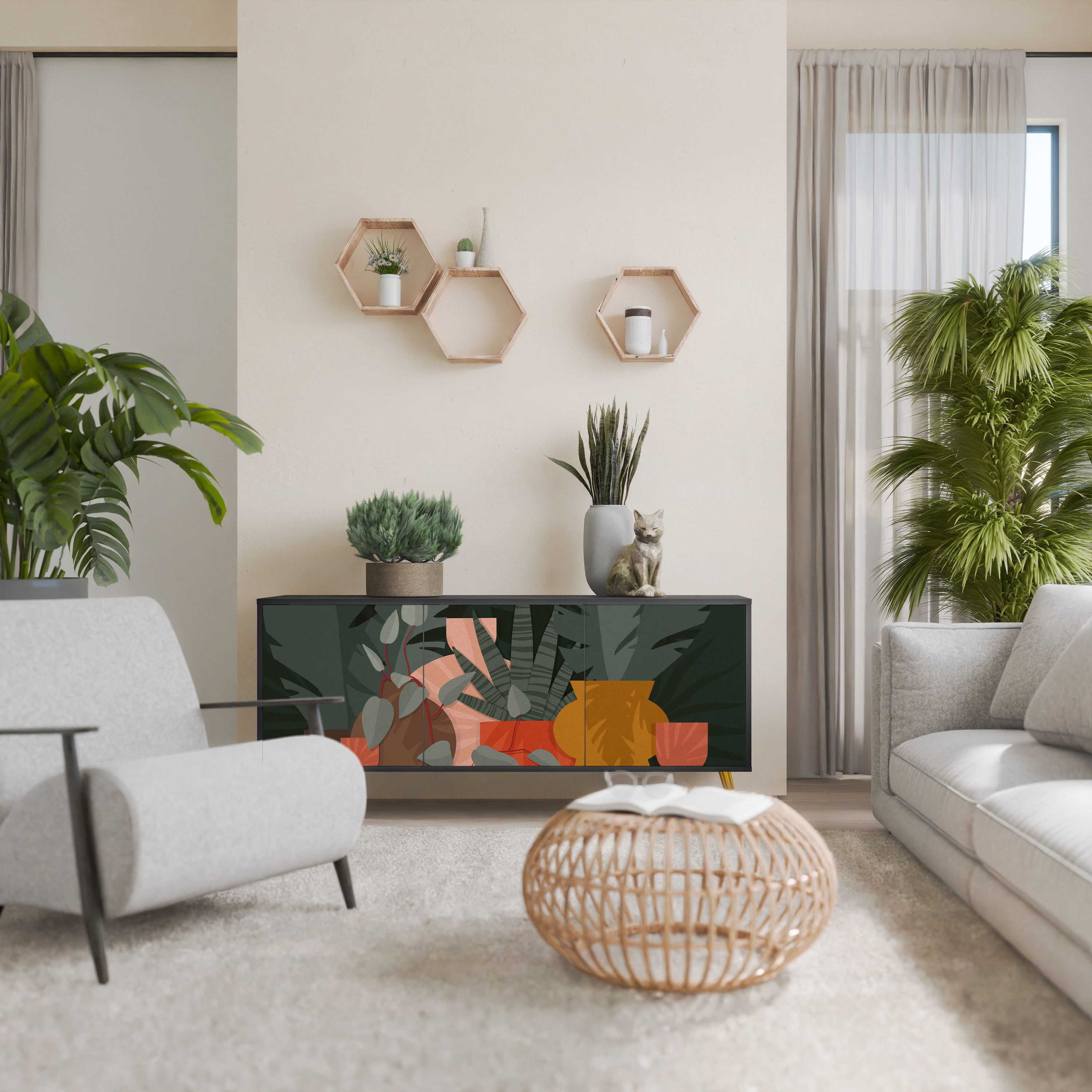 TROPICAL COMPOSITION 3-Door Sideboard in Black Finish