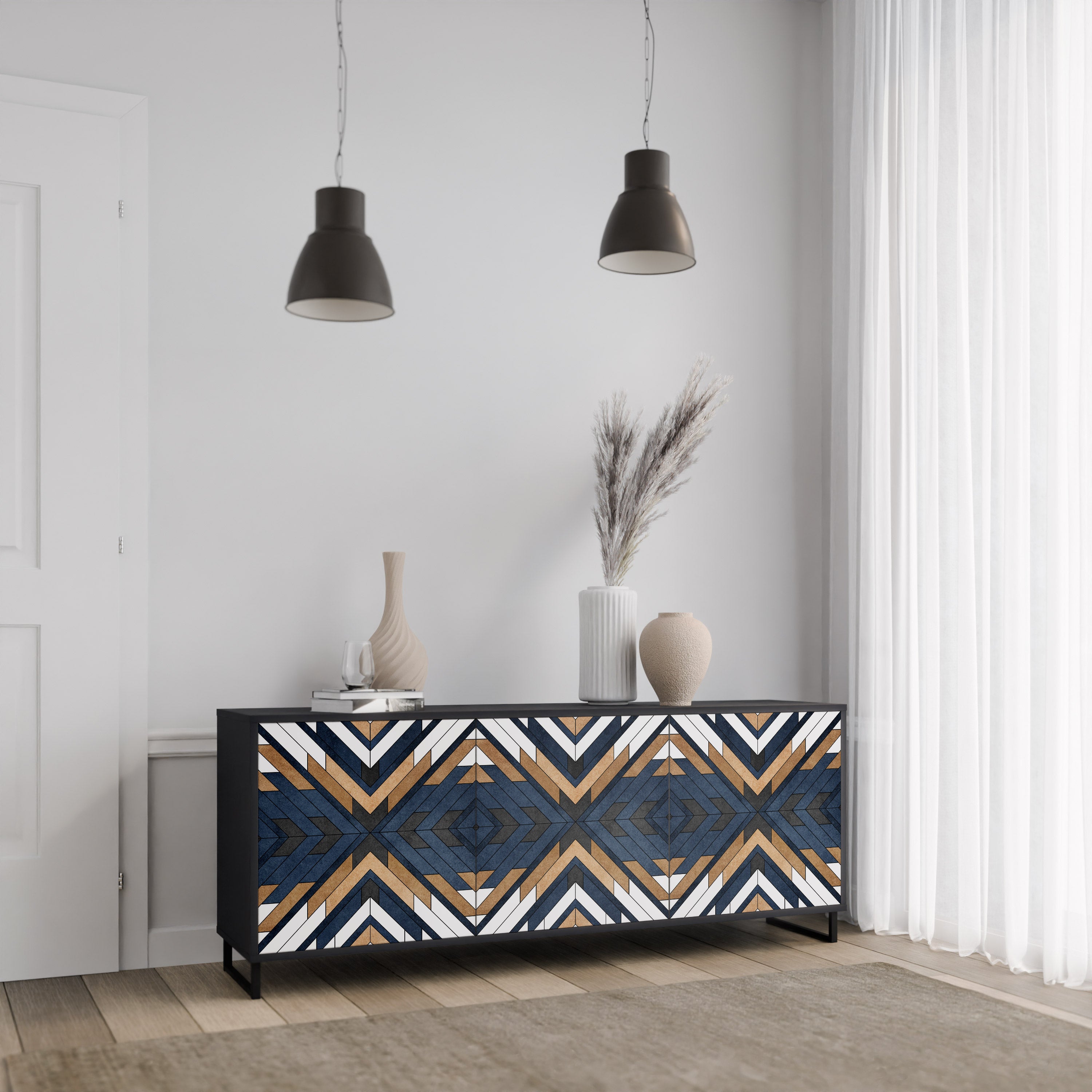 ARTFUL GEOMETRY 3-Door Sideboard in Black Finish