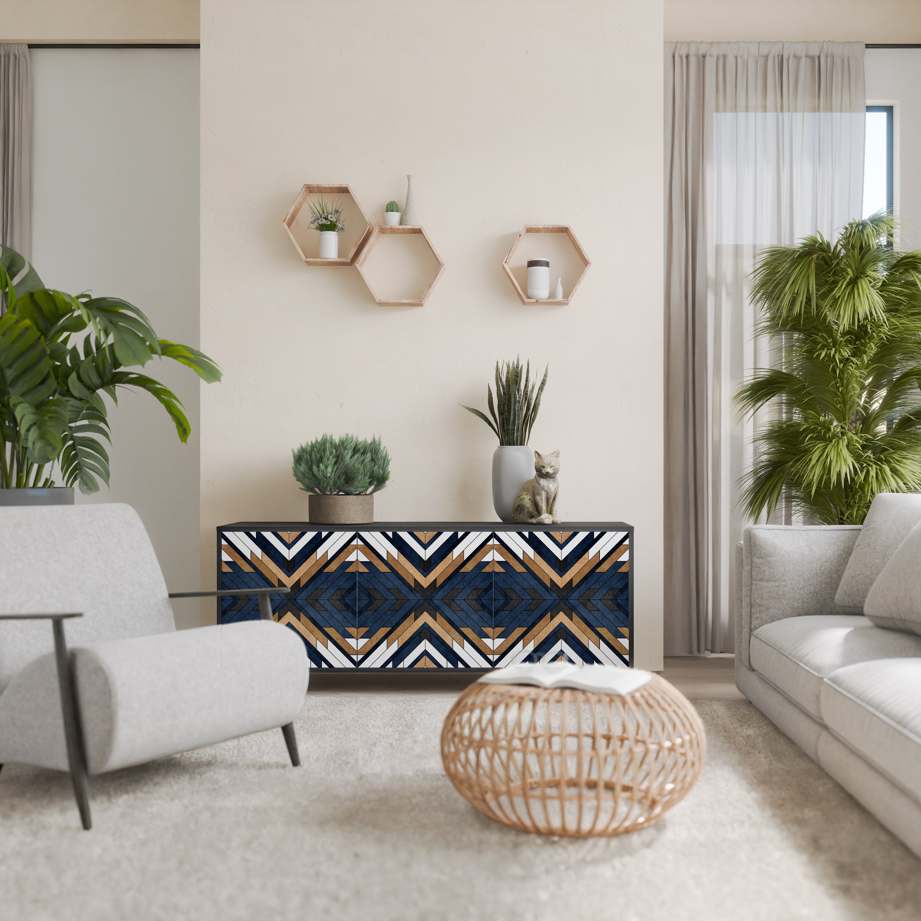 ARTFUL GEOMETRY 3-Door Sideboard in Black Finish