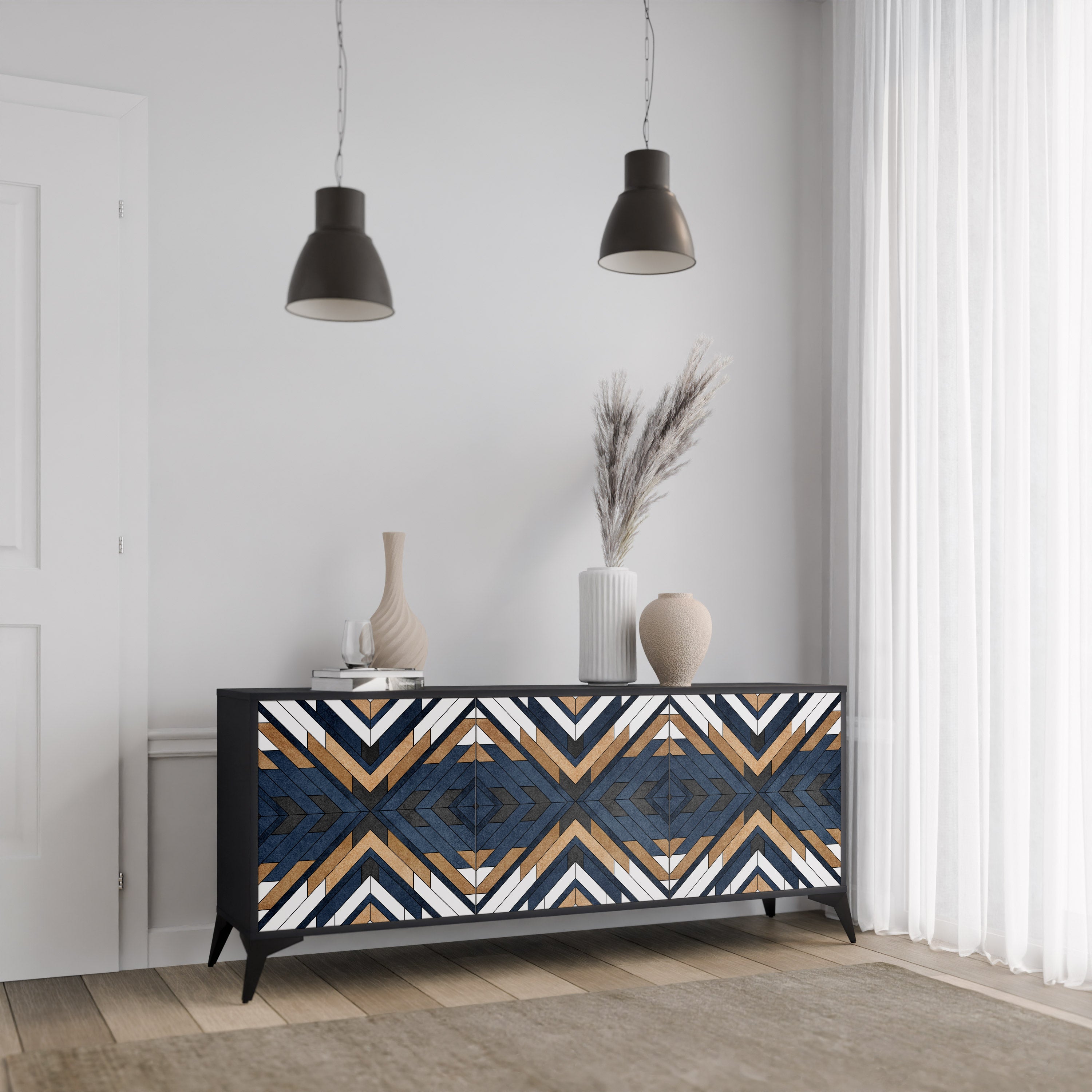 ARTFUL GEOMETRY 3-Door Sideboard in Black Finish