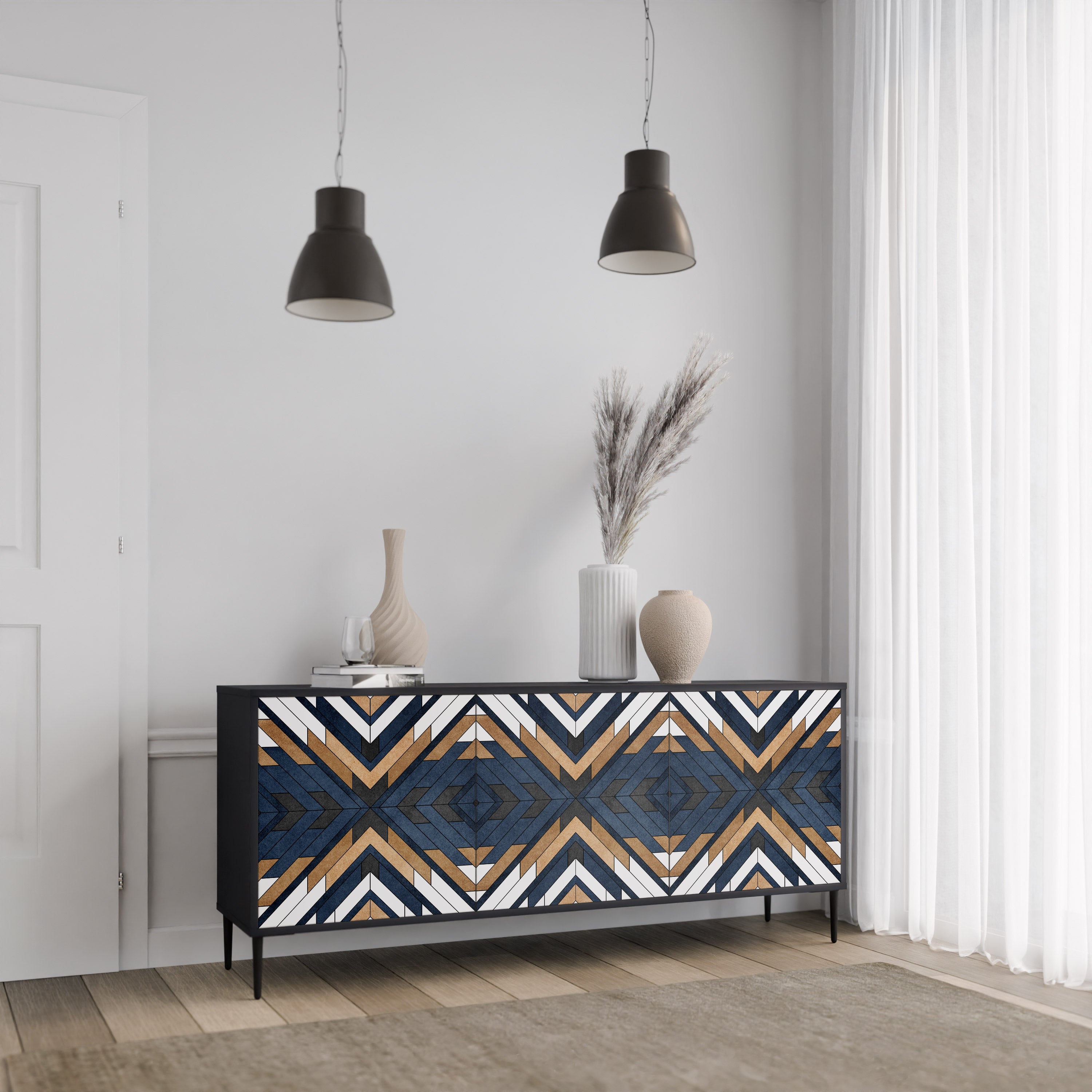 ARTFUL GEOMETRY 3-Door Sideboard in Black Finish