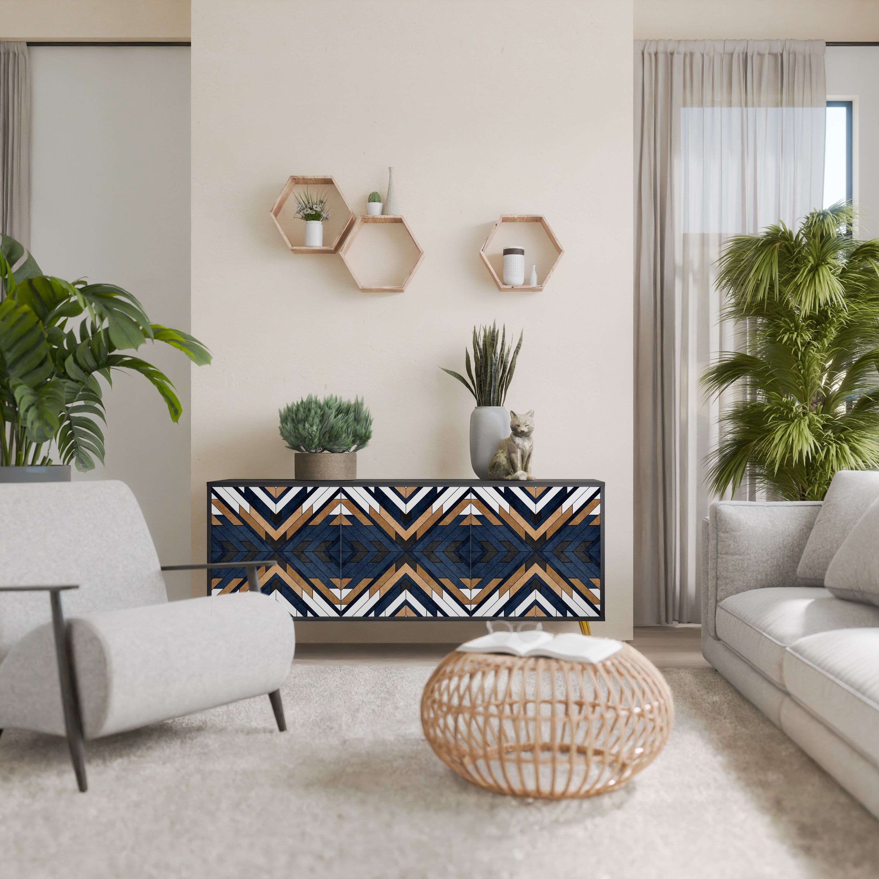 ARTFUL GEOMETRY 3-Door Sideboard in Black Finish