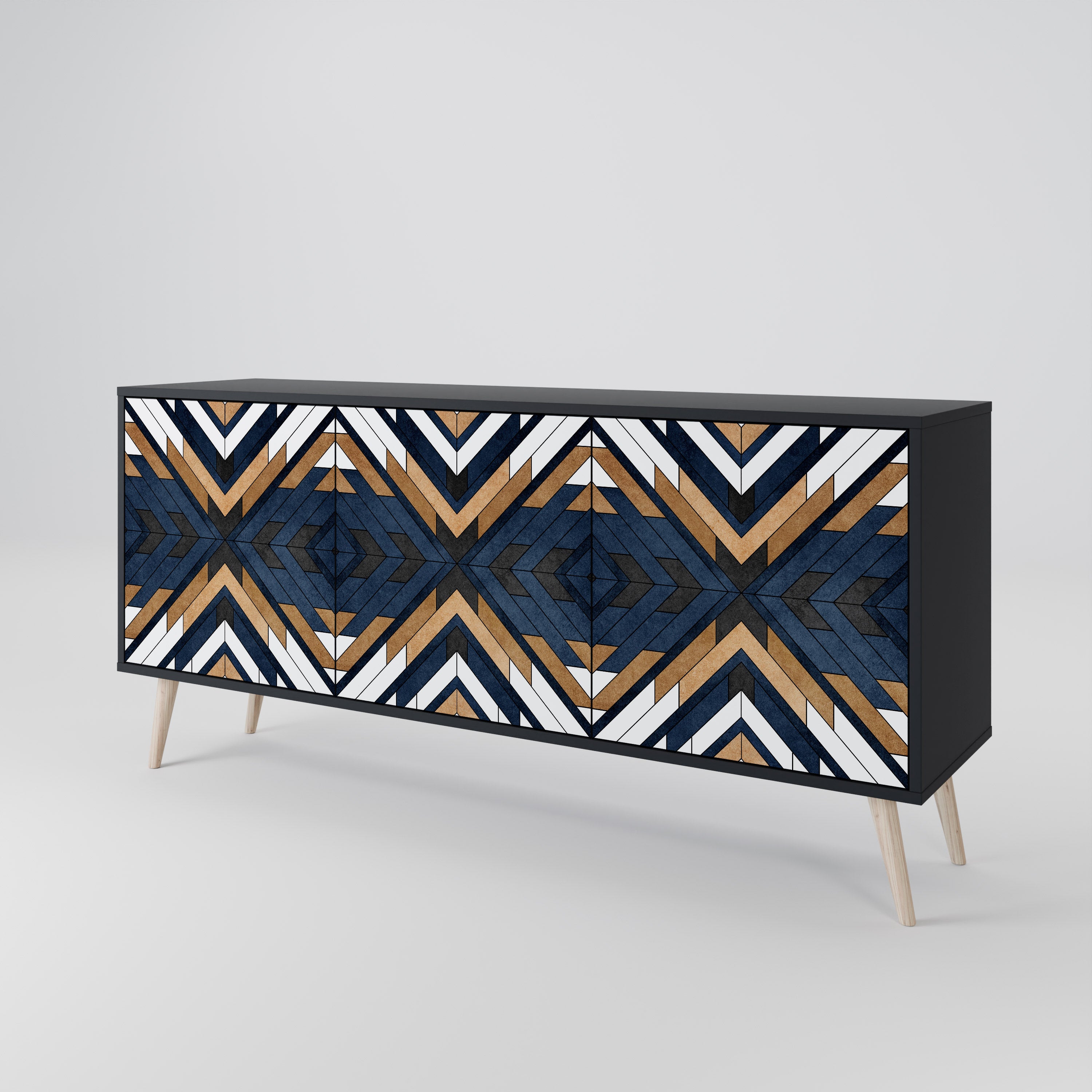 ARTFUL GEOMETRY 3-Door Sideboard in Black Finish