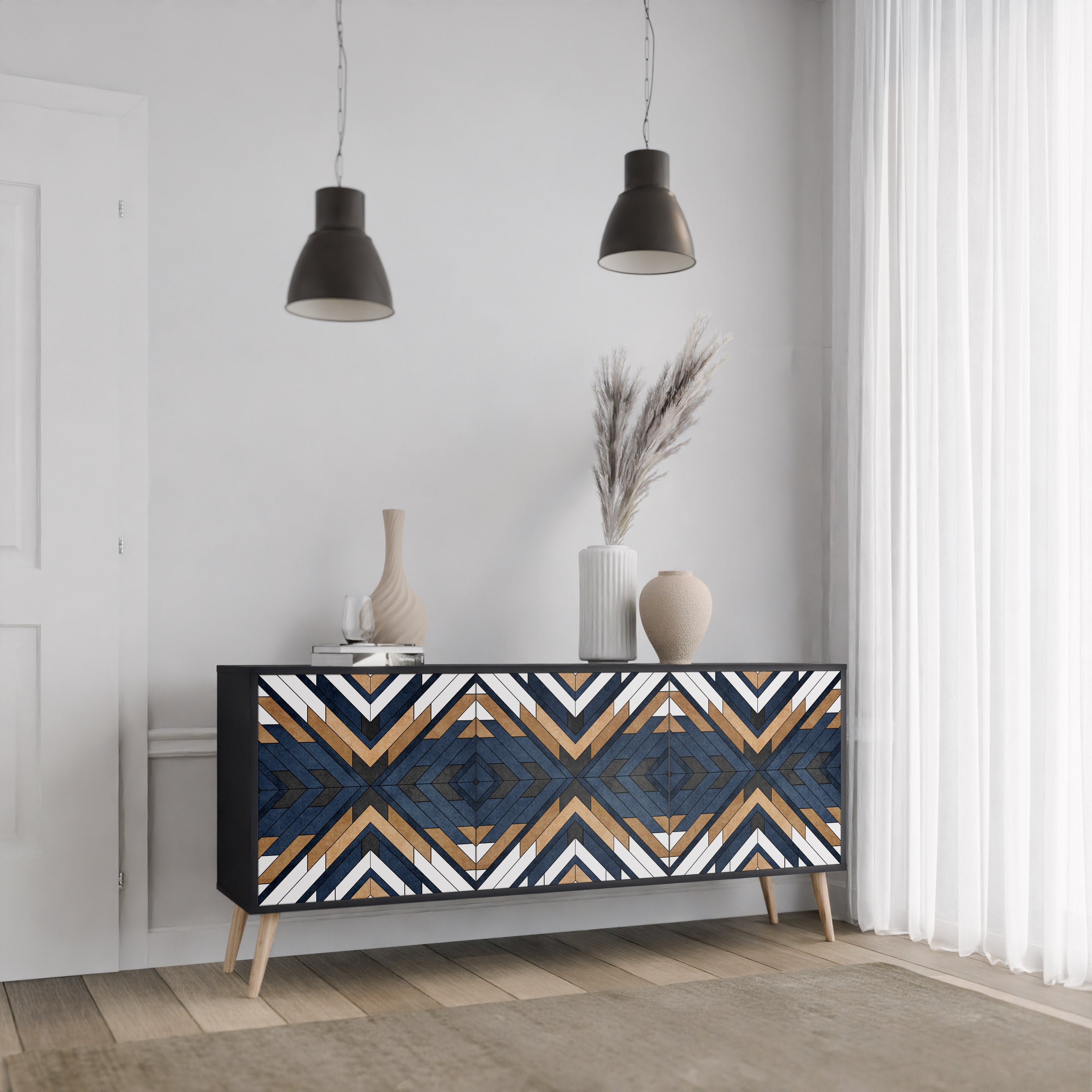 ARTFUL GEOMETRY 3-Door Sideboard in Black Finish