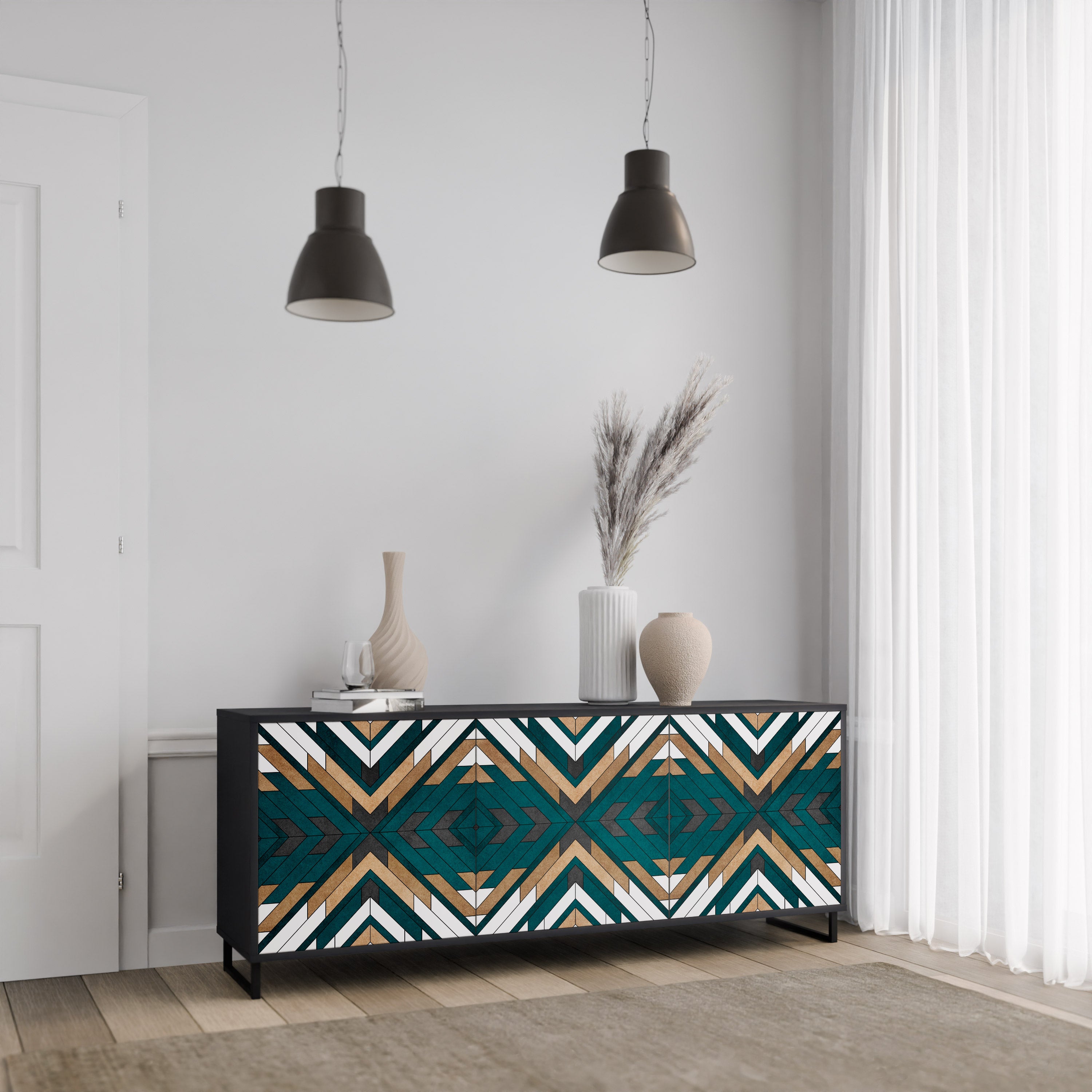 ARTISTIC GEOMETRY 3-Door Sideboard in Black Finish