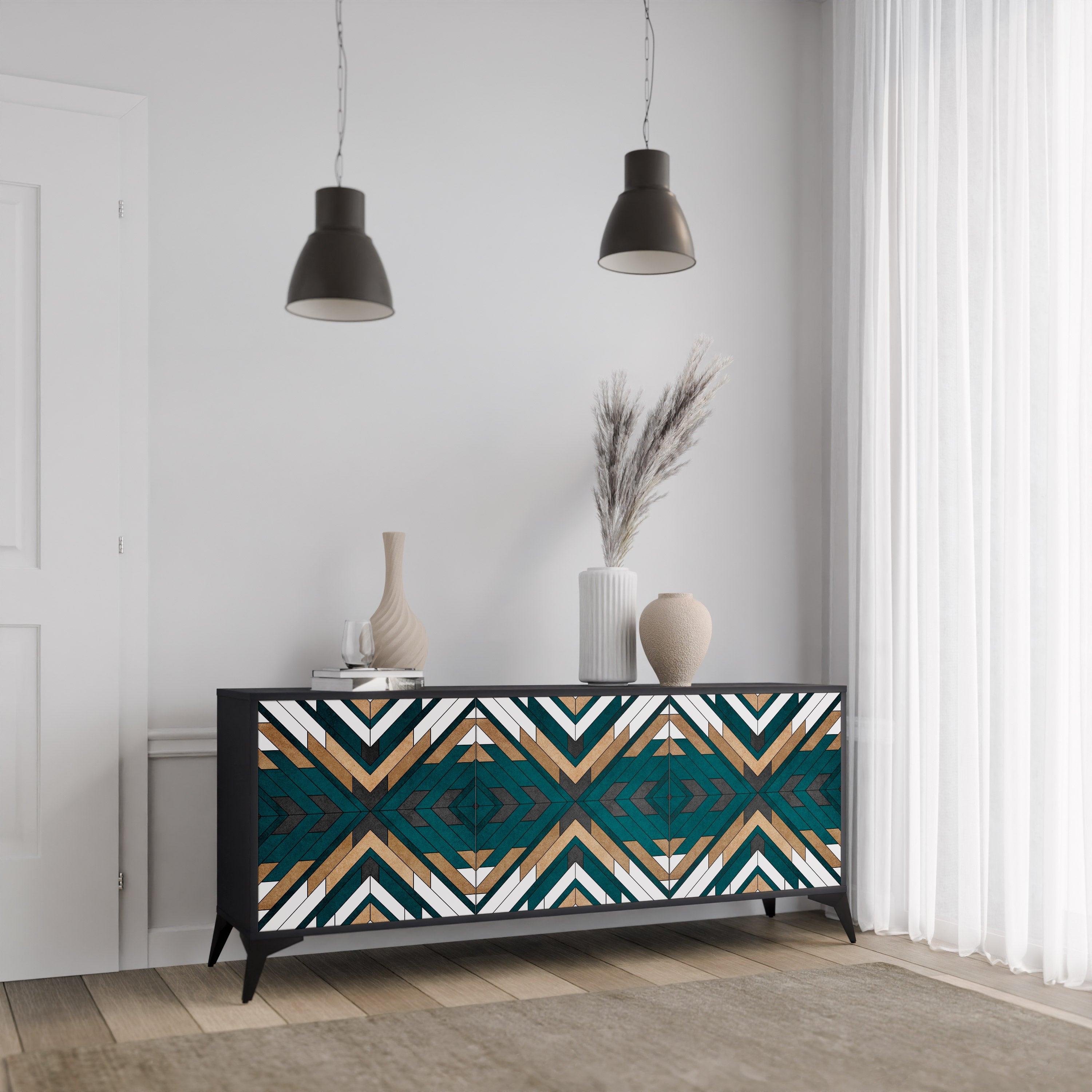 ARTISTIC GEOMETRY 3-Door Sideboard in Black Finish