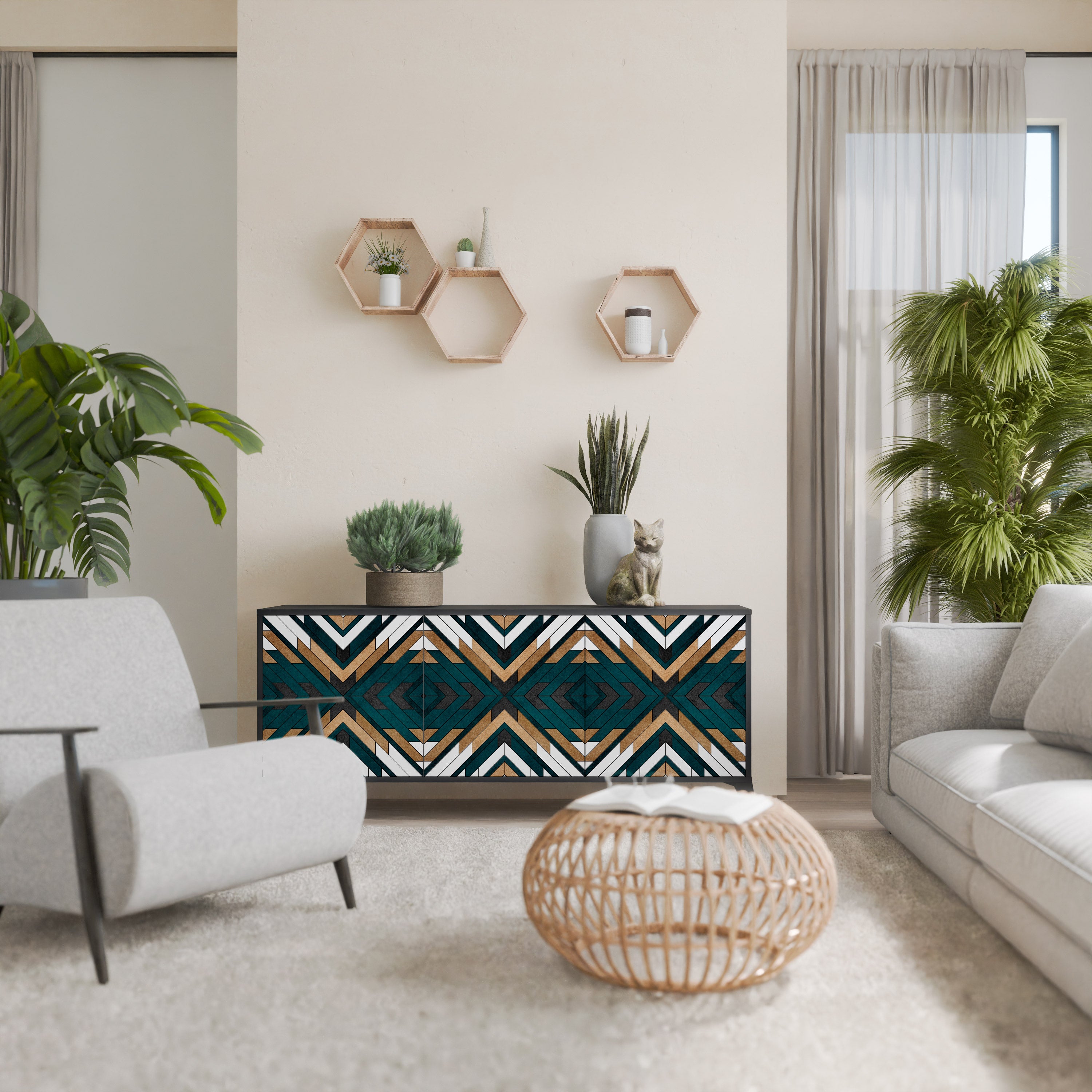 ARTISTIC GEOMETRY 3-Door Sideboard in Black Finish