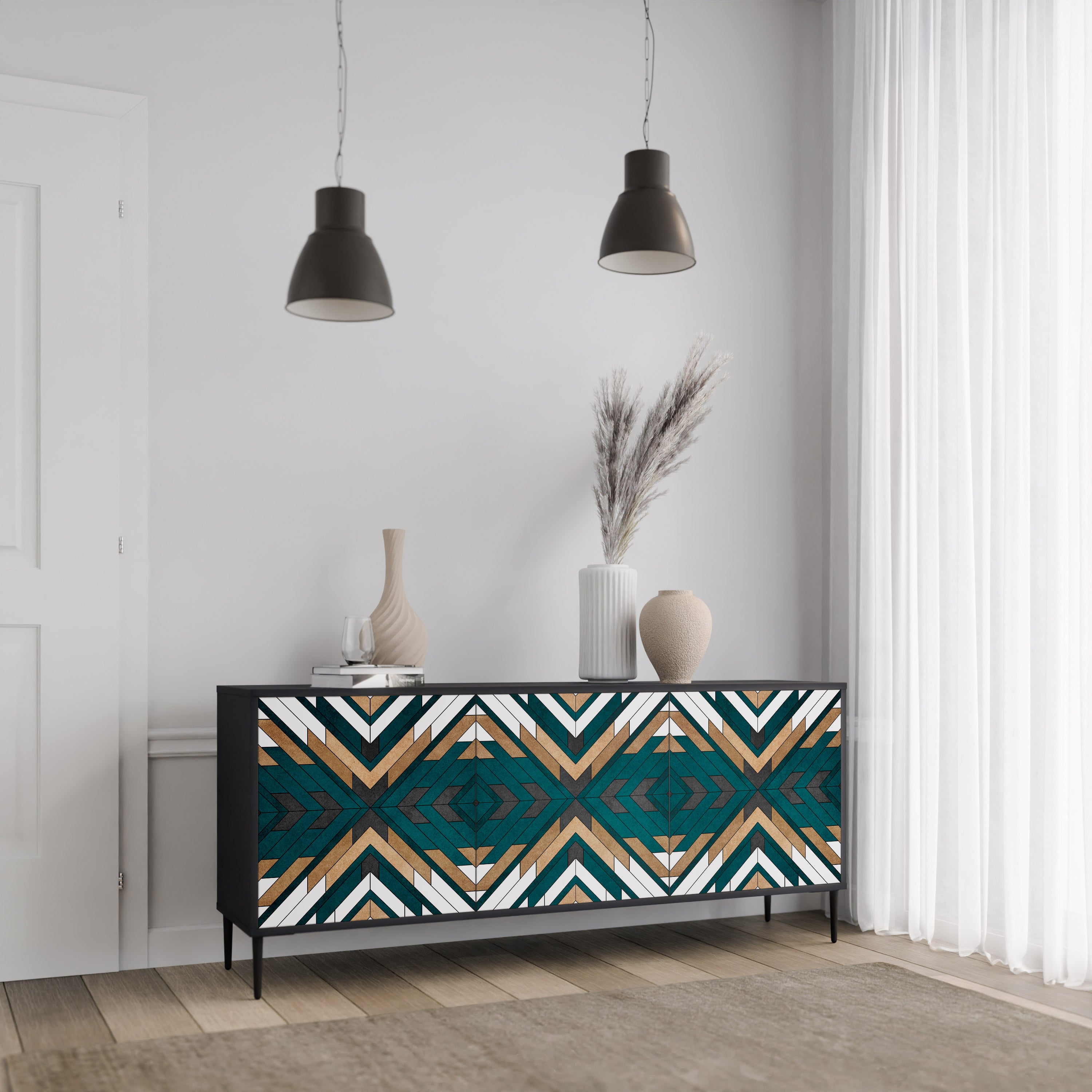 ARTISTIC GEOMETRY 3-Door Sideboard in Black Finish