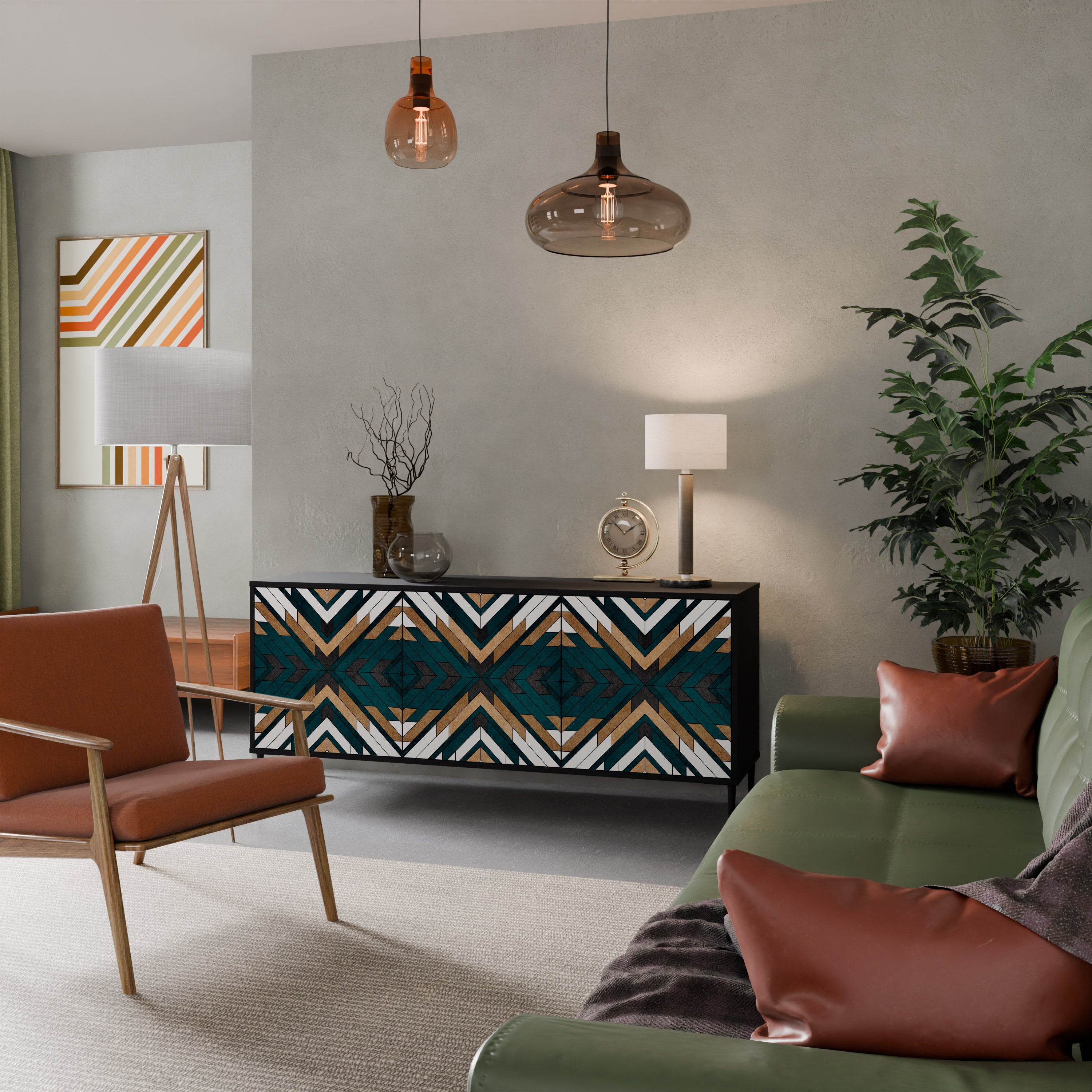 ARTISTIC GEOMETRY 3-Door Sideboard in Black Finish