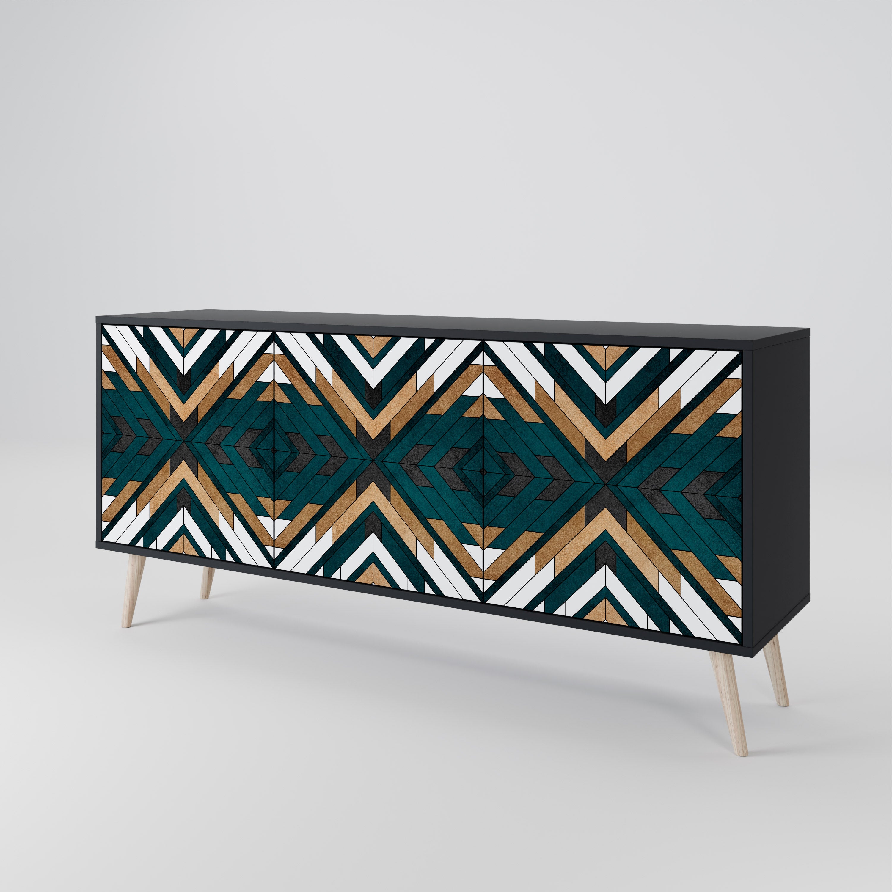 ARTISTIC GEOMETRY 3-Door Sideboard in Black Finish