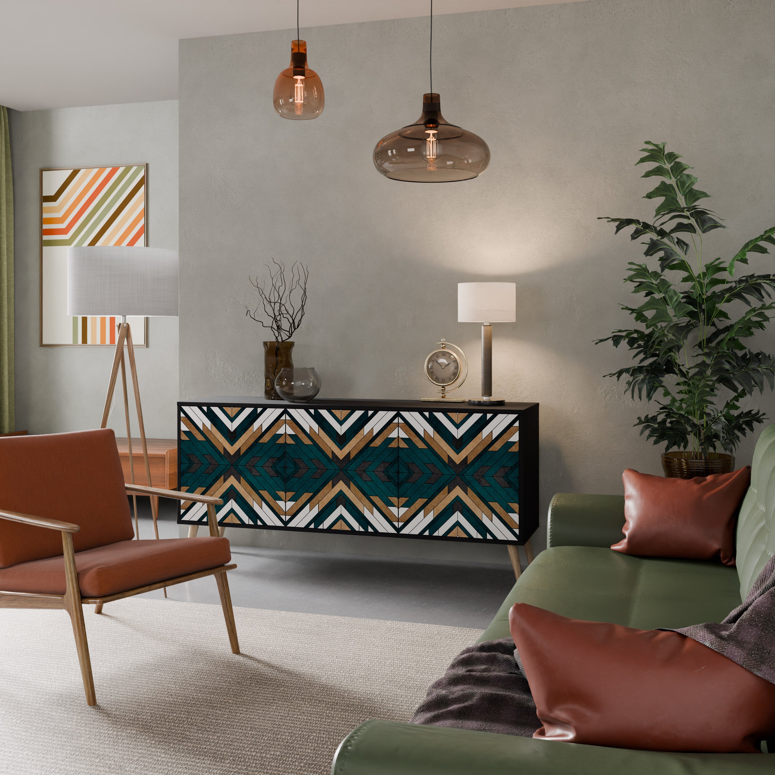 ARTISTIC GEOMETRY 3-Door Sideboard in Black Finish