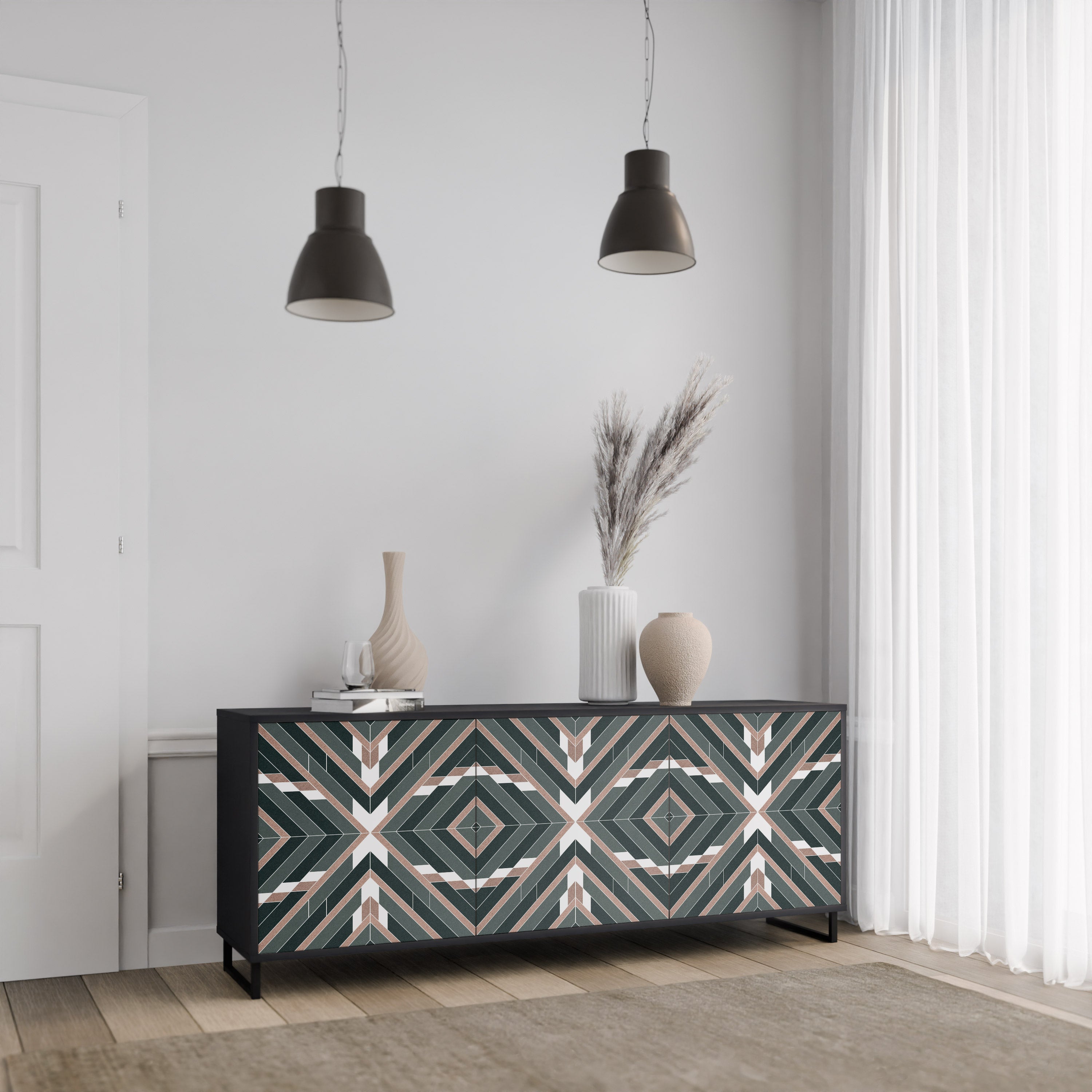 DIMENSION DELIGHTS 3-Door Sideboard in Black Finish