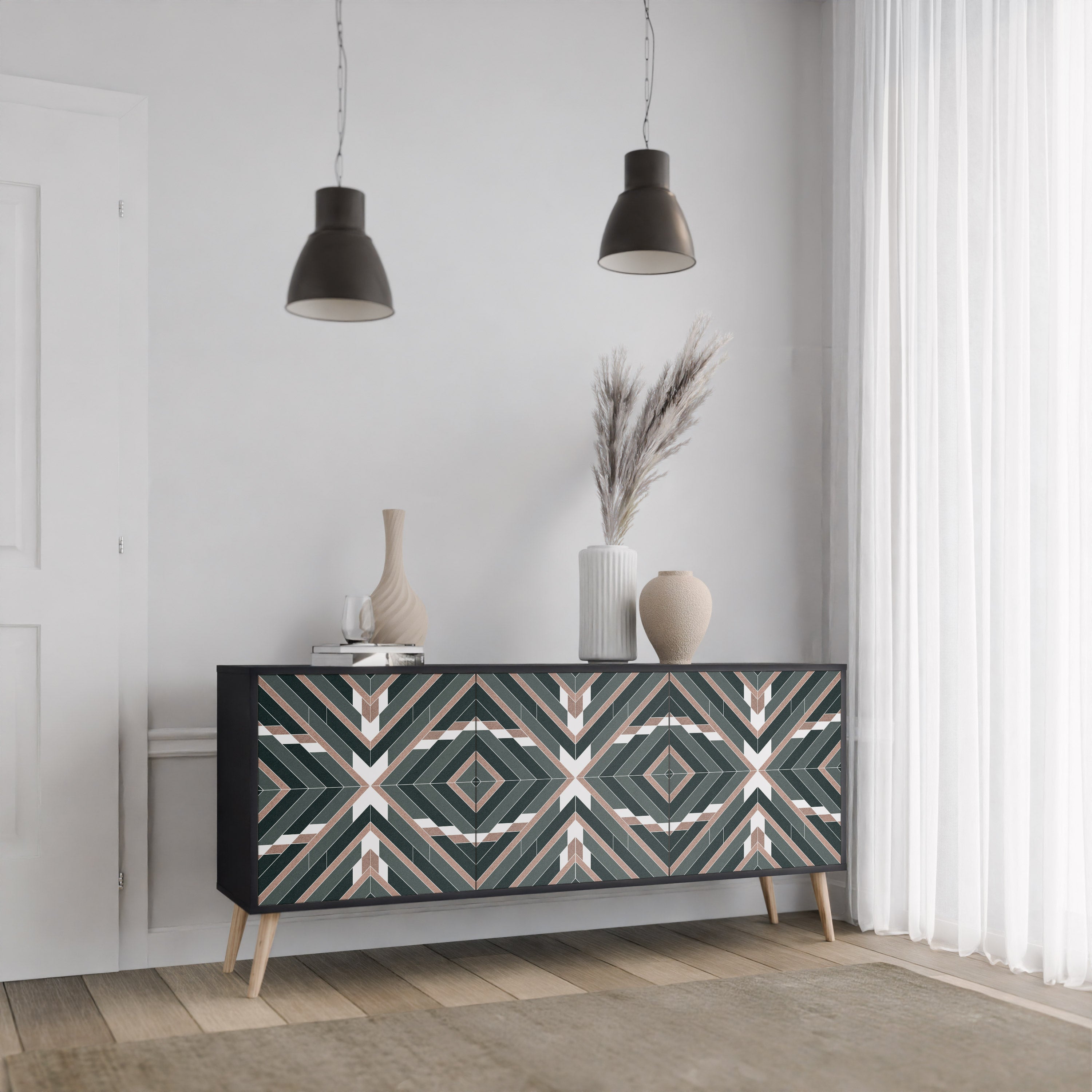 DIMENSION DELIGHTS 3-Door Sideboard in Black Finish