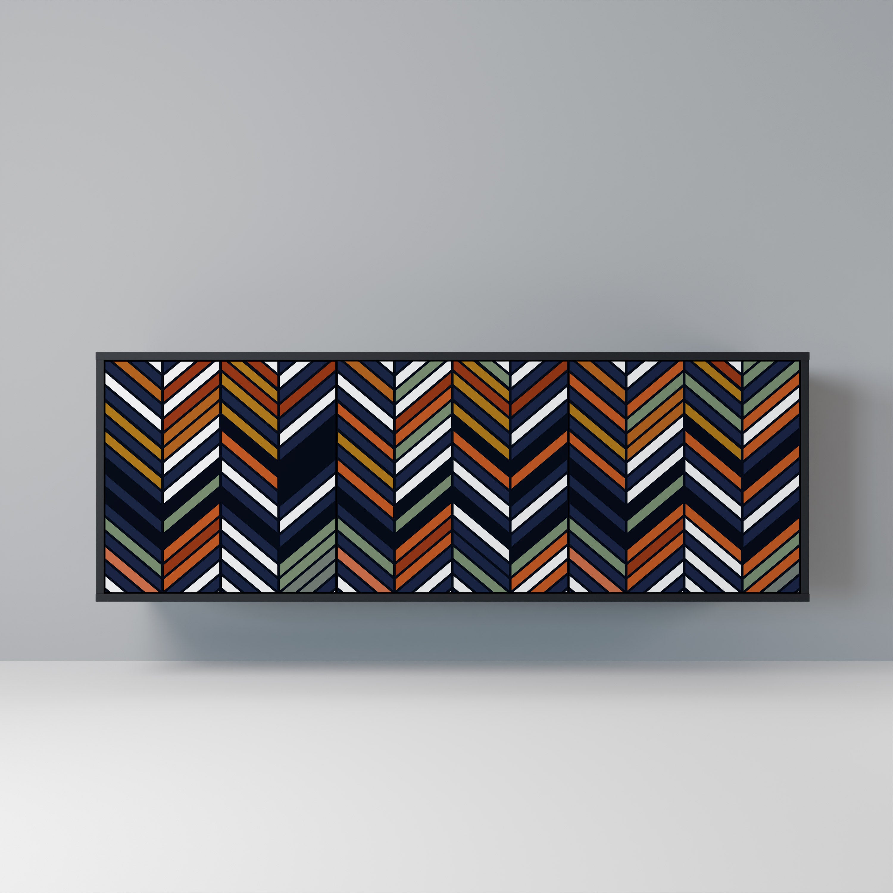 VIBRANT PATCHWORK 3-Door Sideboard in Black Finish