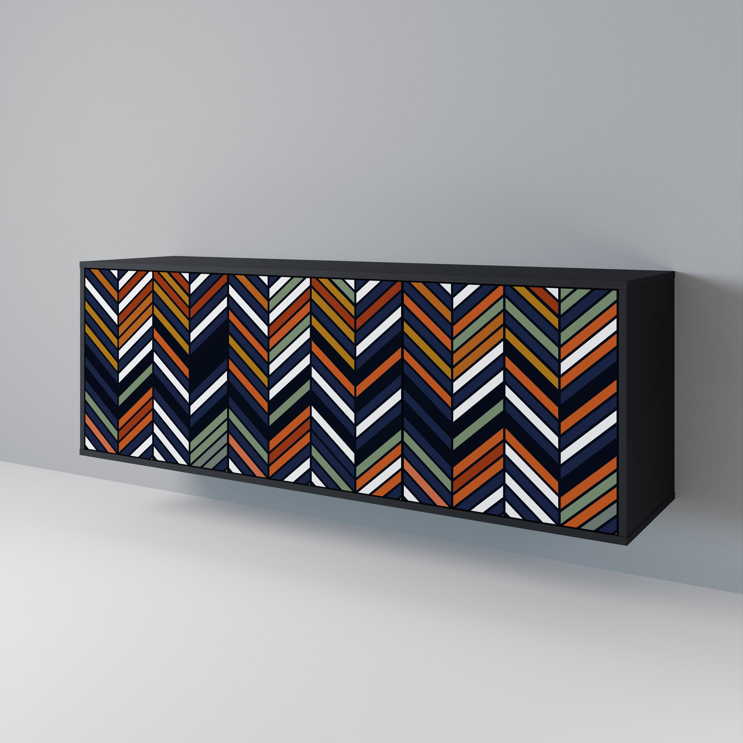 VIBRANT PATCHWORK 3-Door Sideboard in Black Finish