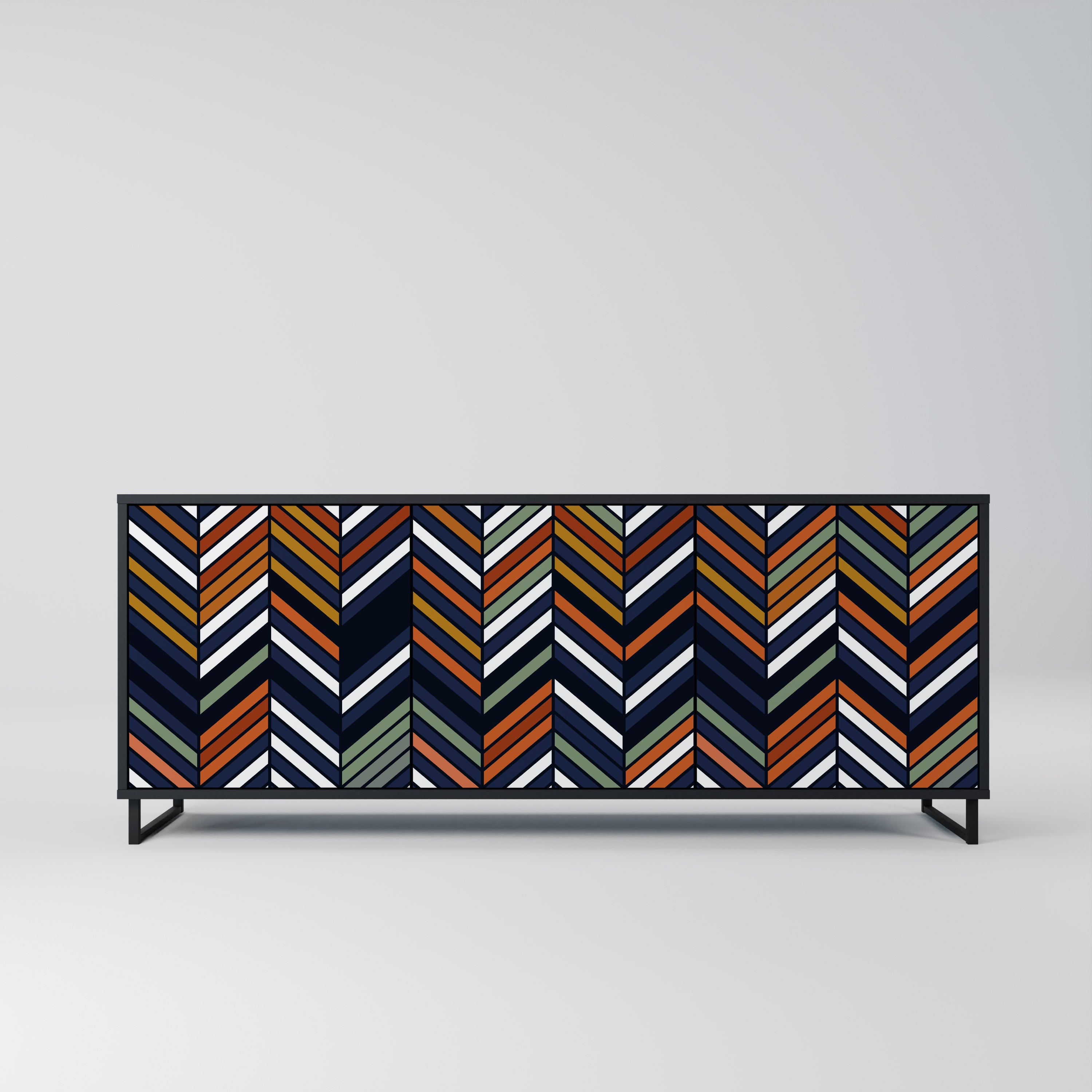 VIBRANT PATCHWORK 3-Door Sideboard in Black Finish