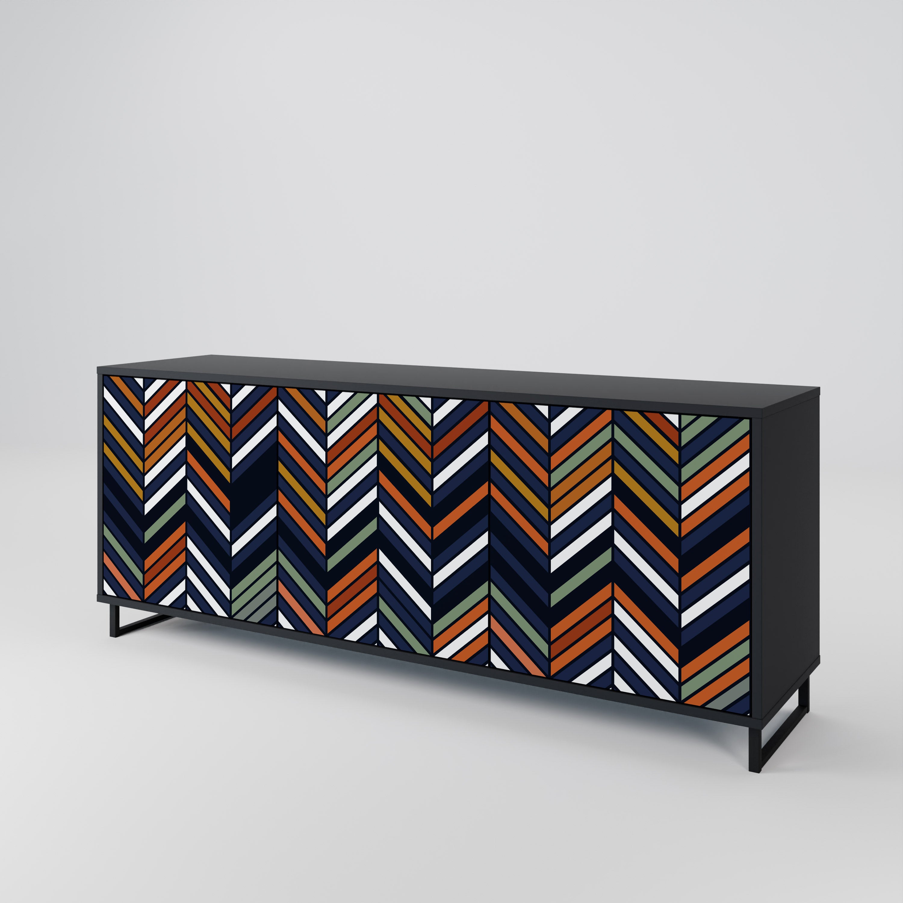 VIBRANT PATCHWORK 3-Door Sideboard in Black Finish