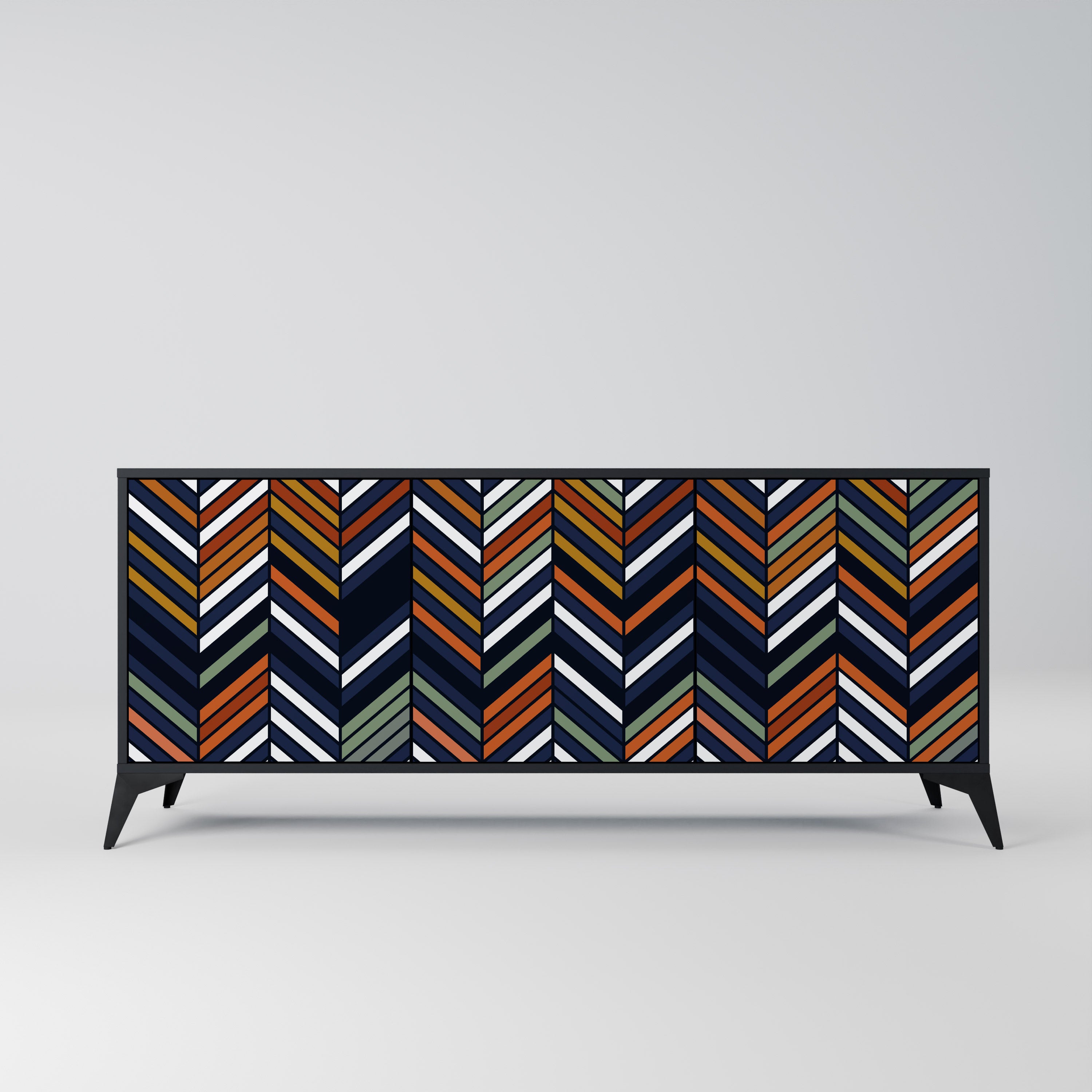 VIBRANT PATCHWORK 3-Door Sideboard in Black Finish