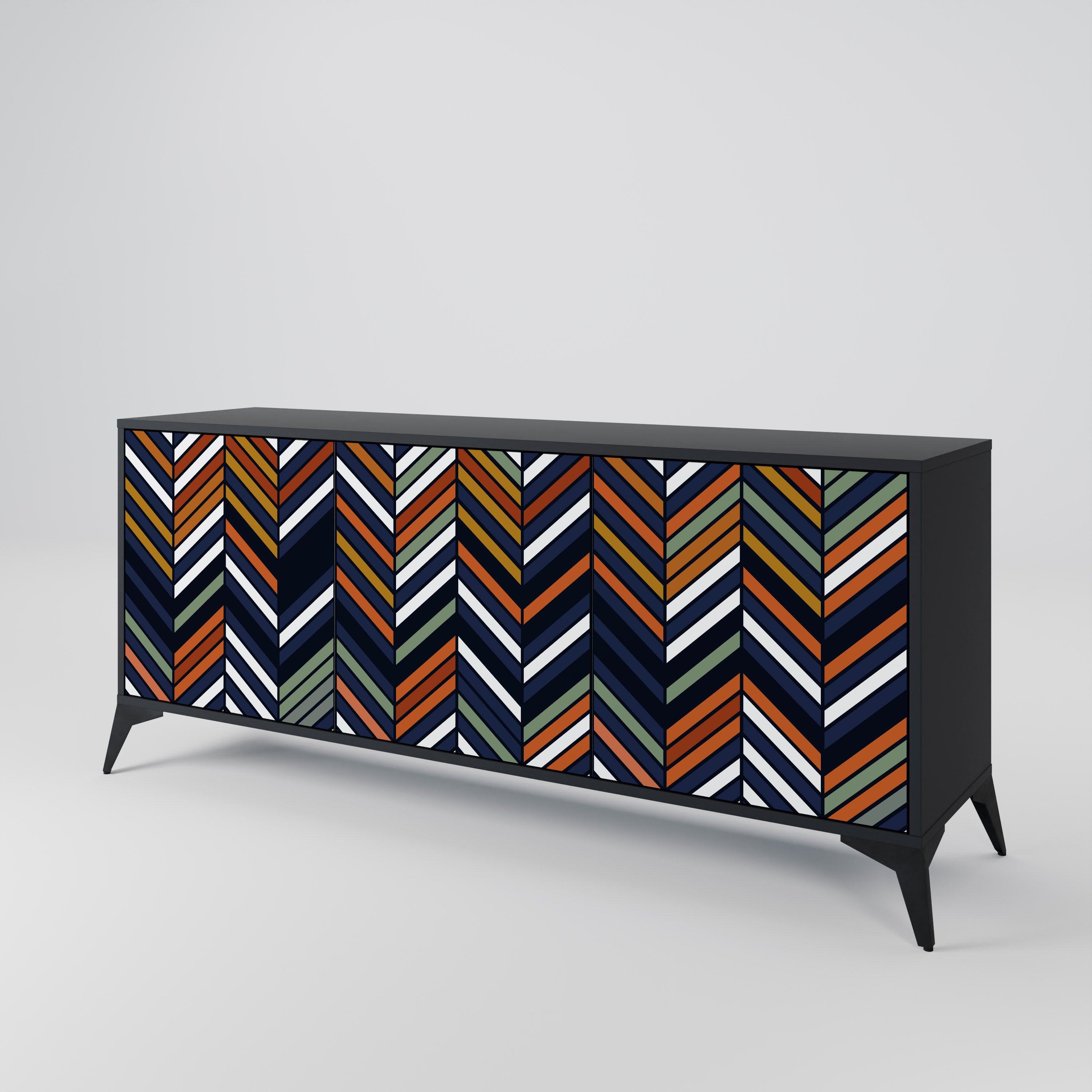 VIBRANT PATCHWORK 3-Door Sideboard in Black Finish
