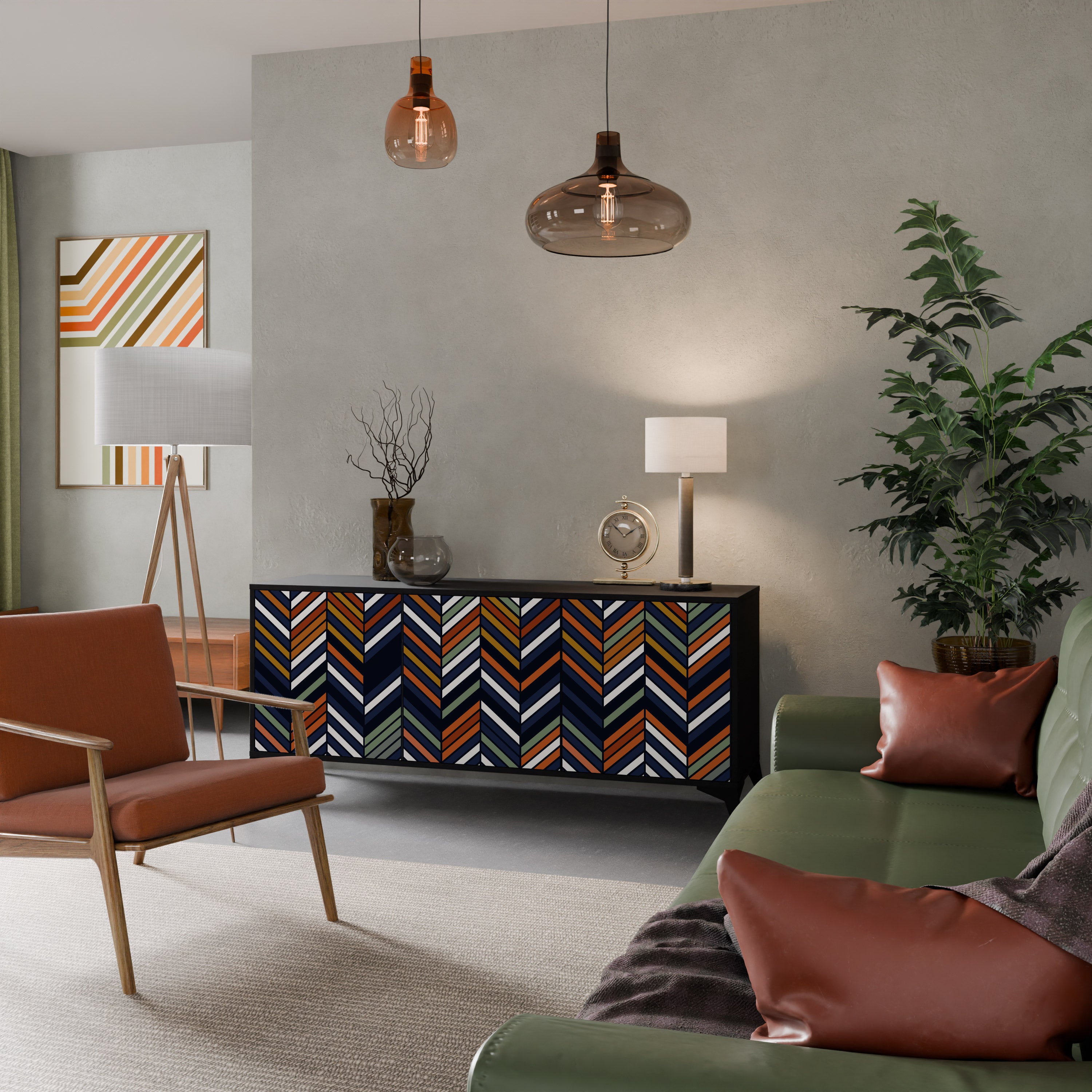 VIBRANT PATCHWORK 3-Door Sideboard in Black Finish