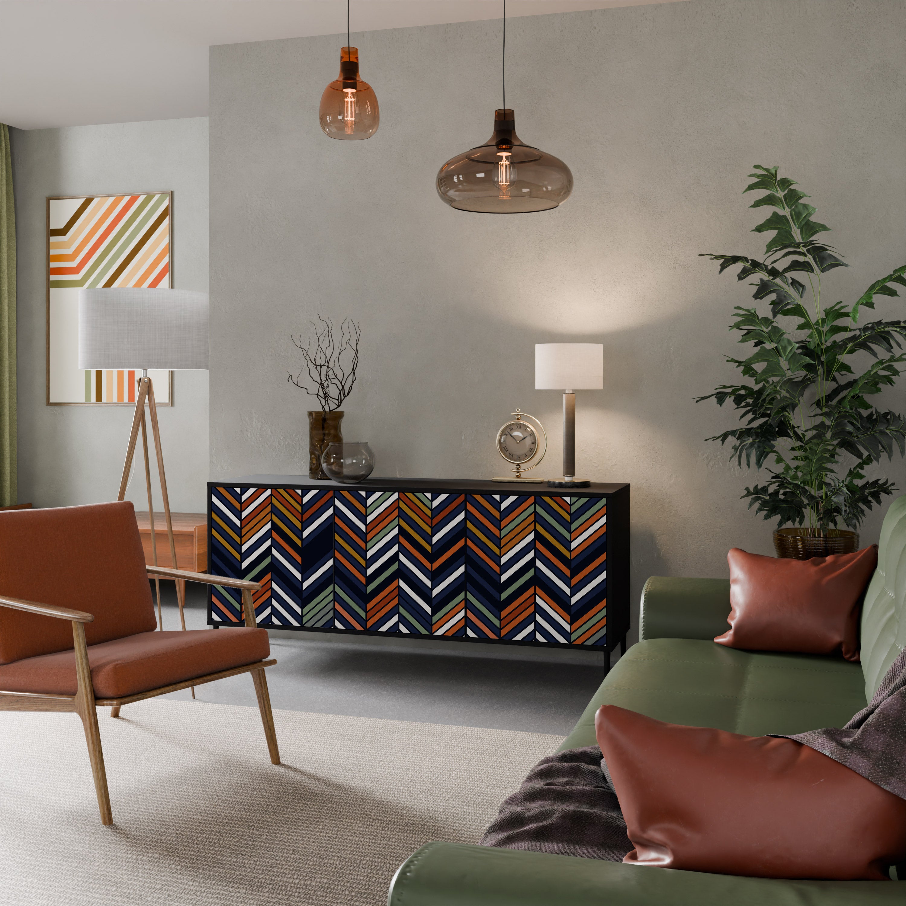 VIBRANT PATCHWORK 3-Door Sideboard in Black Finish