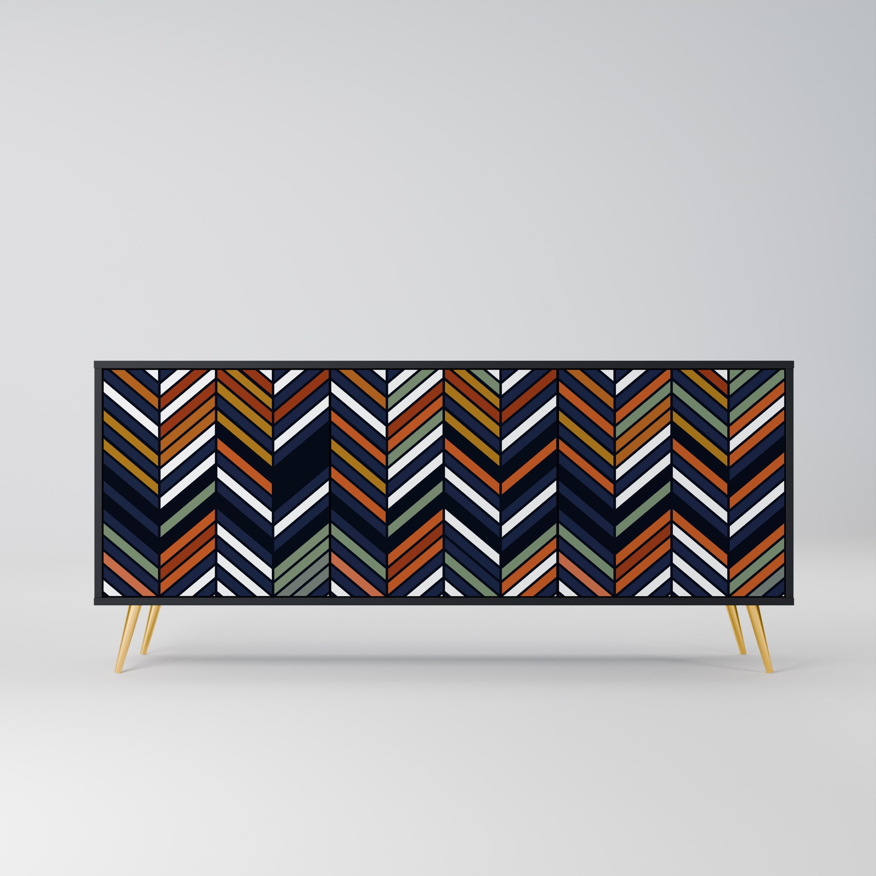 VIBRANT PATCHWORK 3-Door Sideboard in Black Finish
