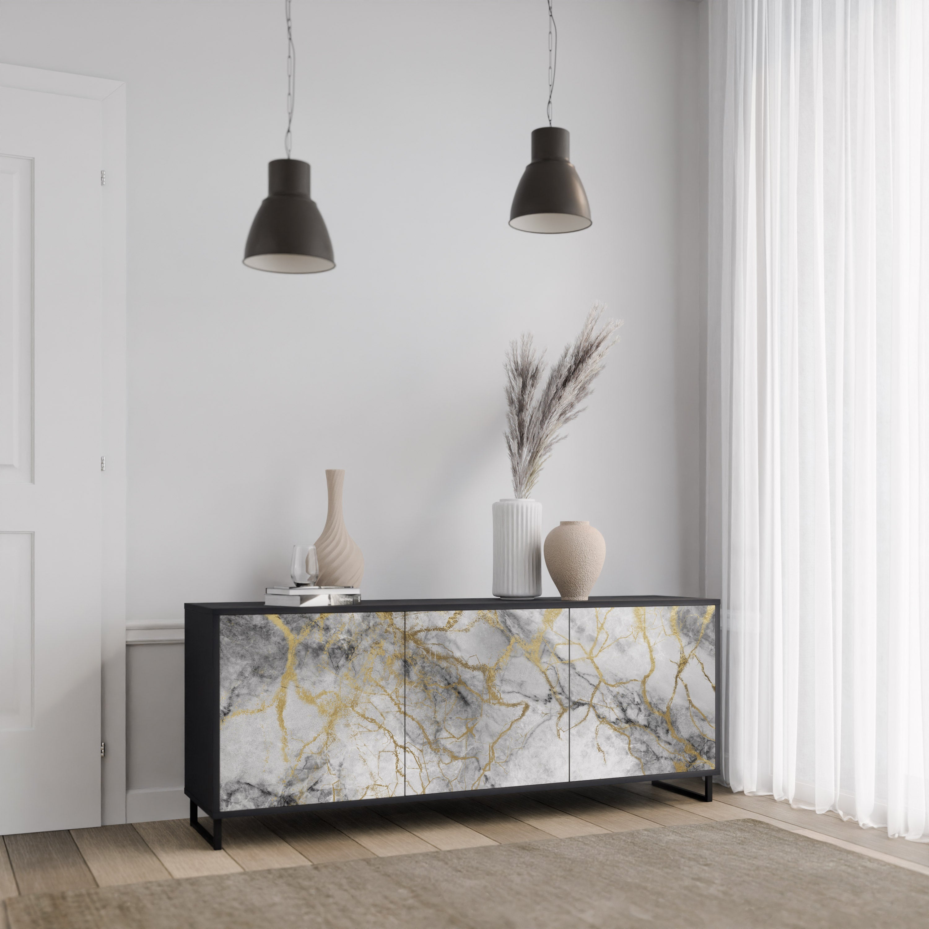 TIMELESS GLIDE 3-Door Sideboard in Black Finish