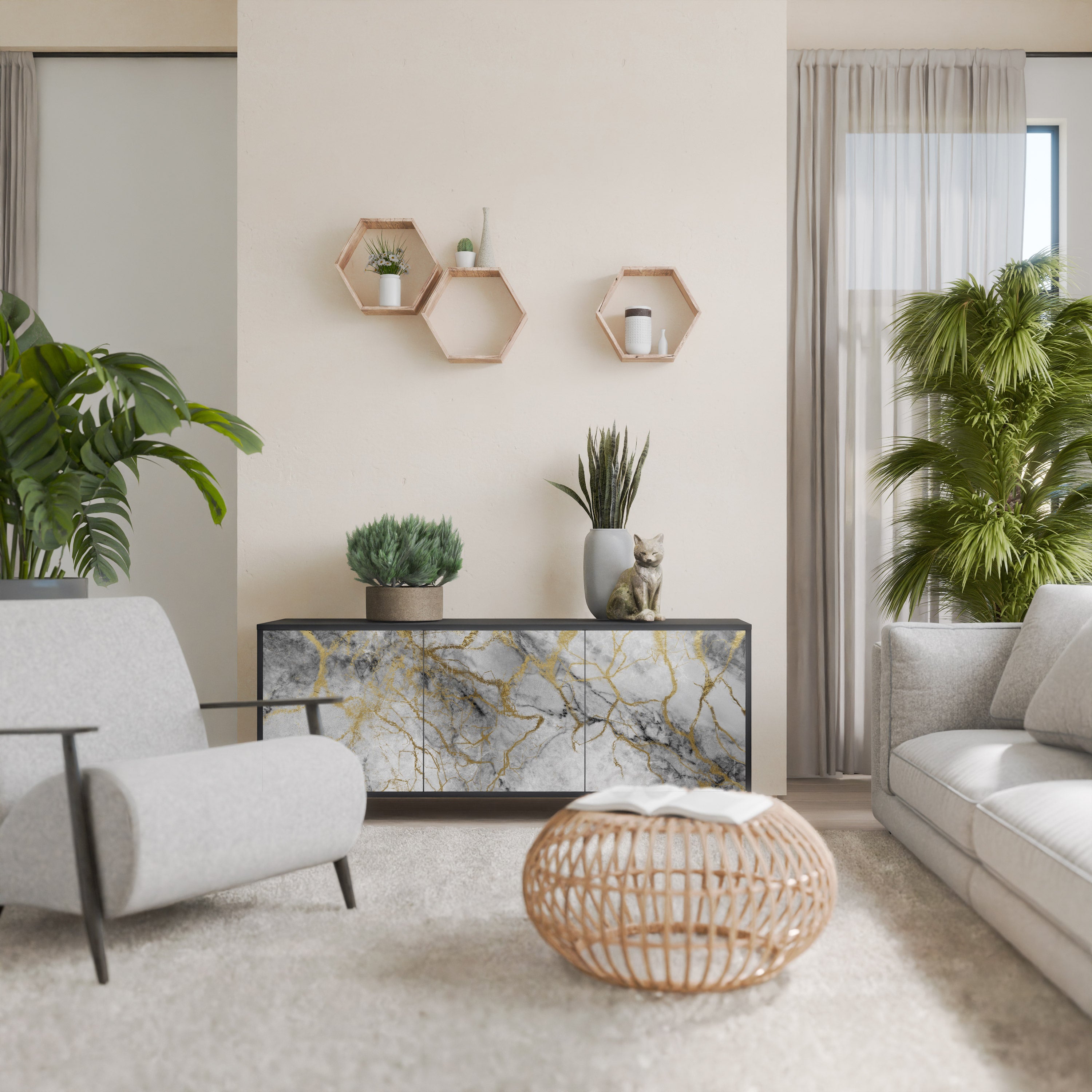 TIMELESS GLIDE 3-Door Sideboard in Black Finish