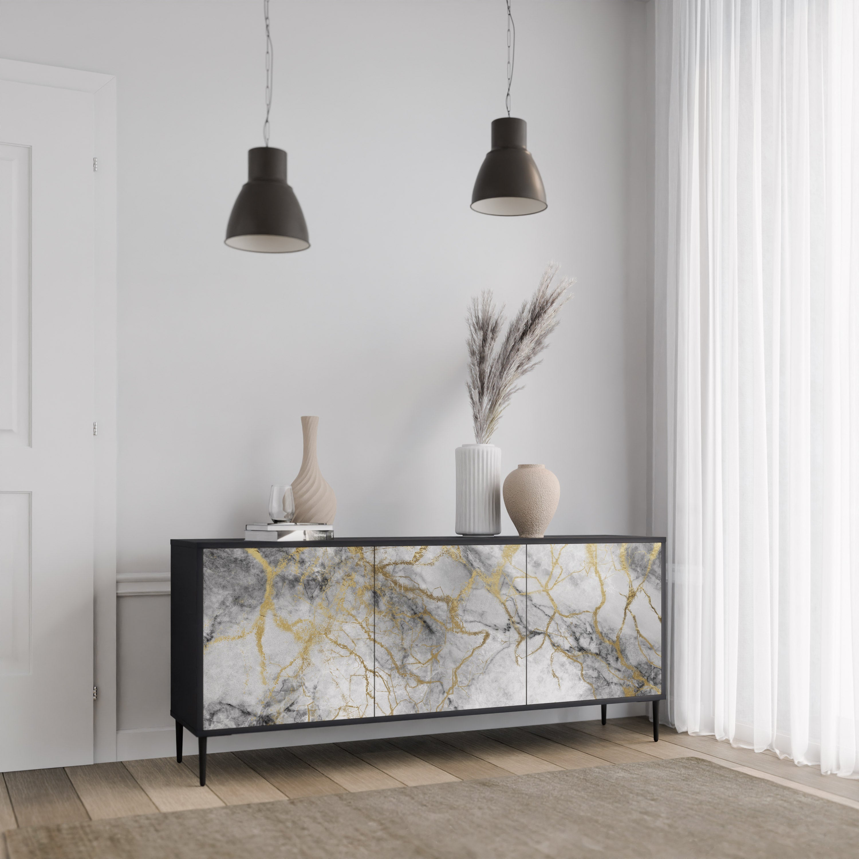 TIMELESS GLIDE 3-Door Sideboard in Black Finish