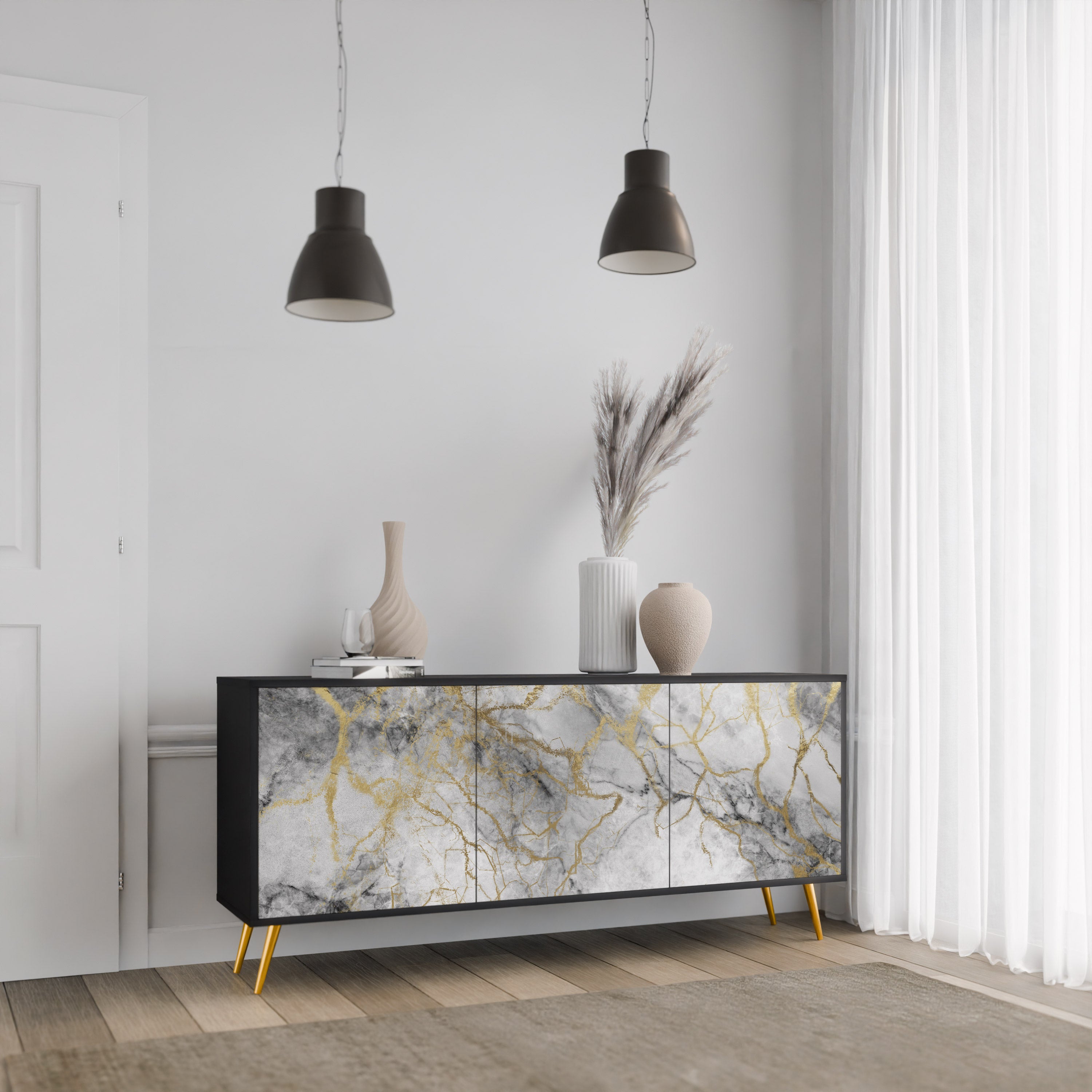 TIMELESS GLIDE 3-Door Sideboard in Black Finish