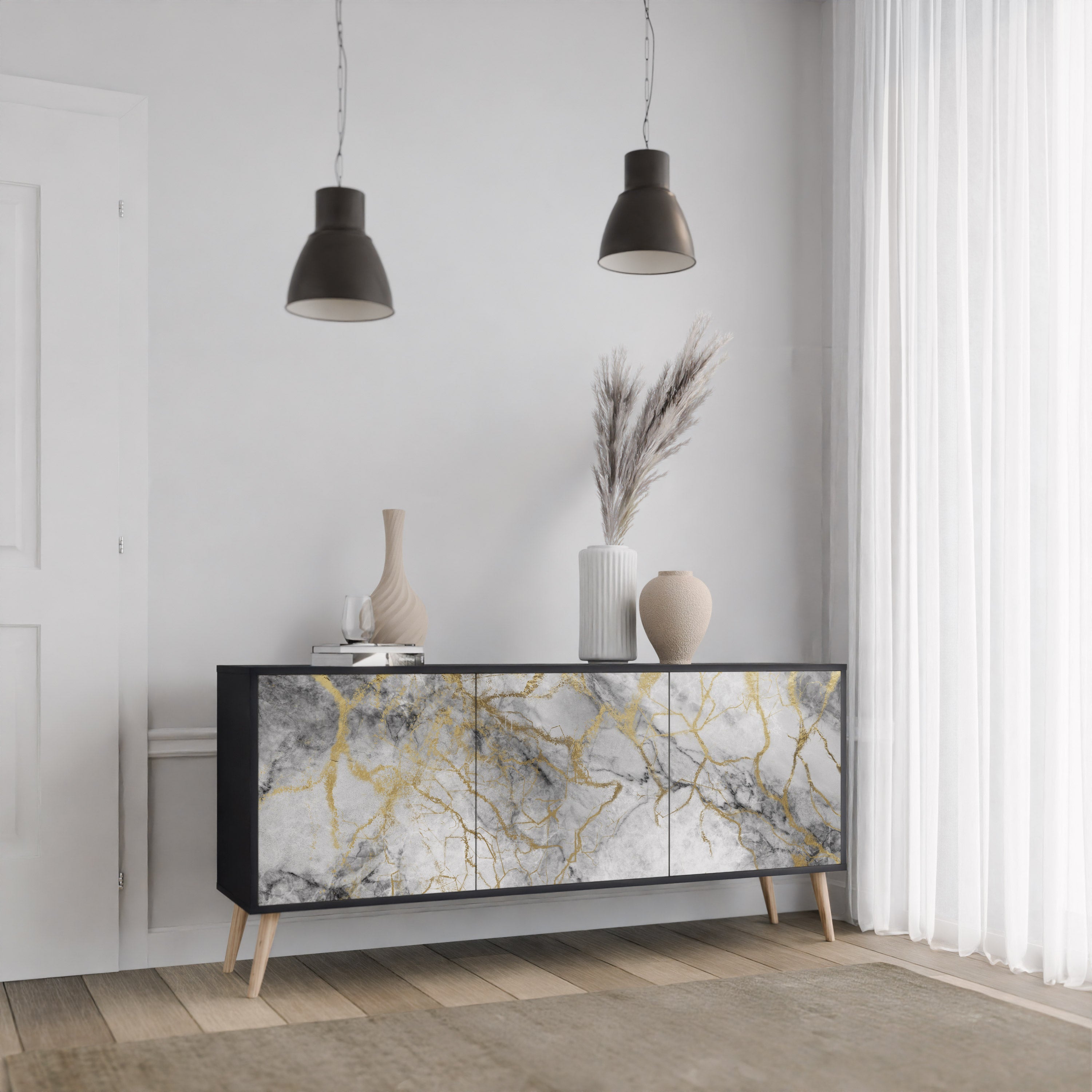 TIMELESS GLIDE 3-Door Sideboard in Black Finish