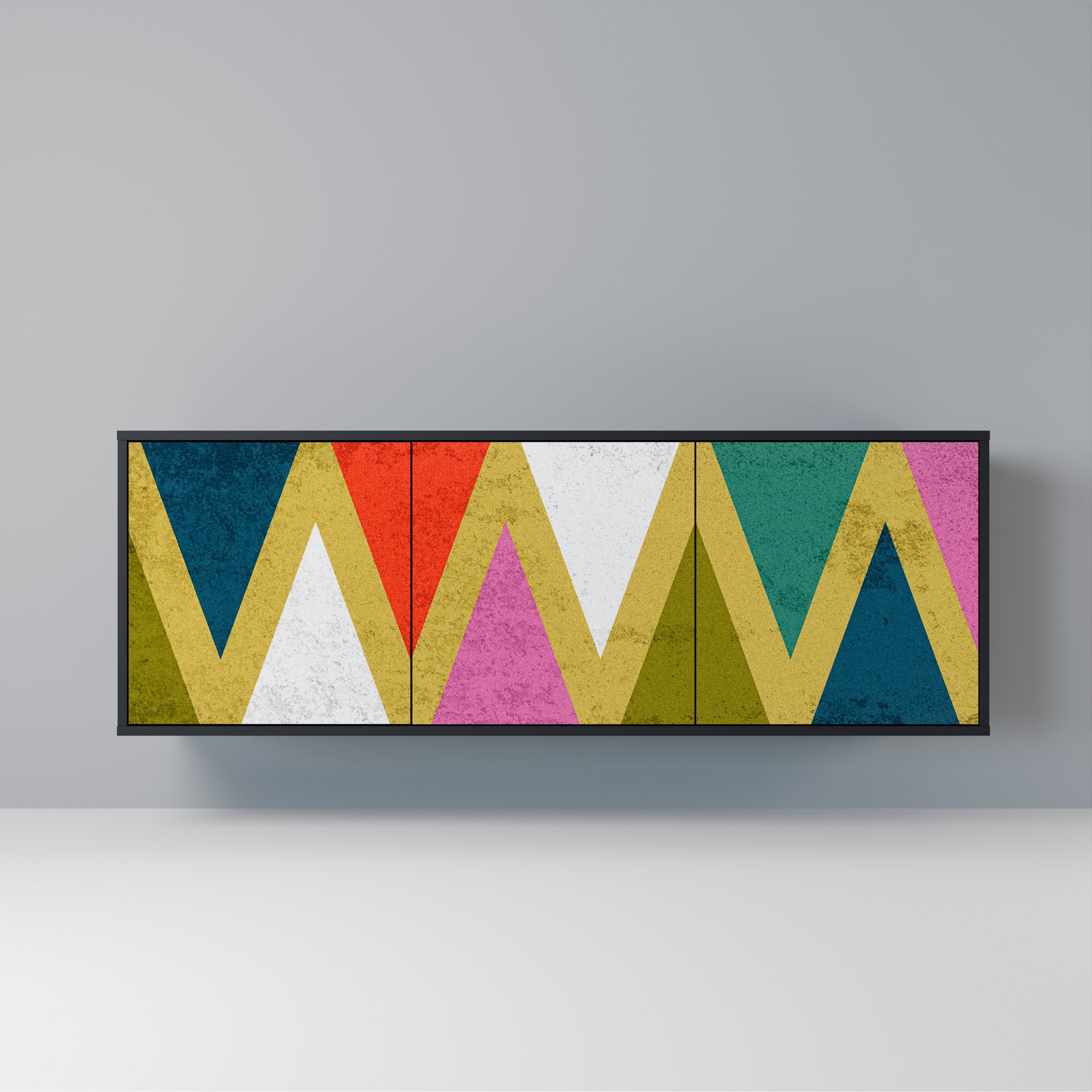 COLORFUL TRIANGLES 3-Door Sideboard in Black Finish
