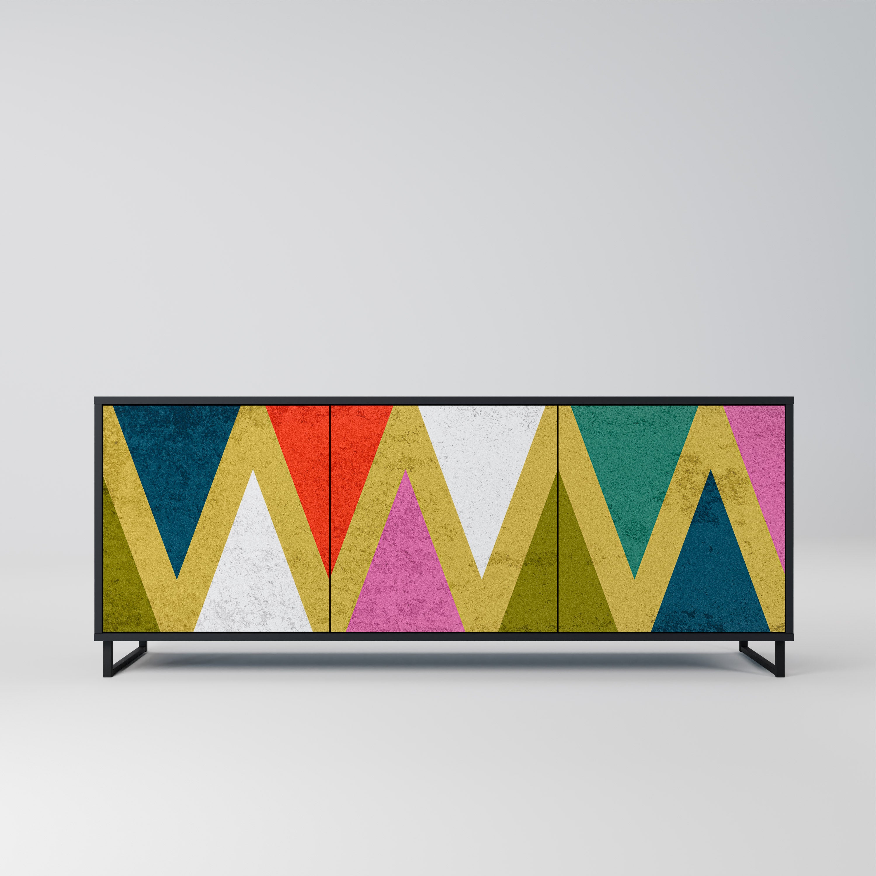 COLORFUL TRIANGLES 3-Door Sideboard in Black Finish