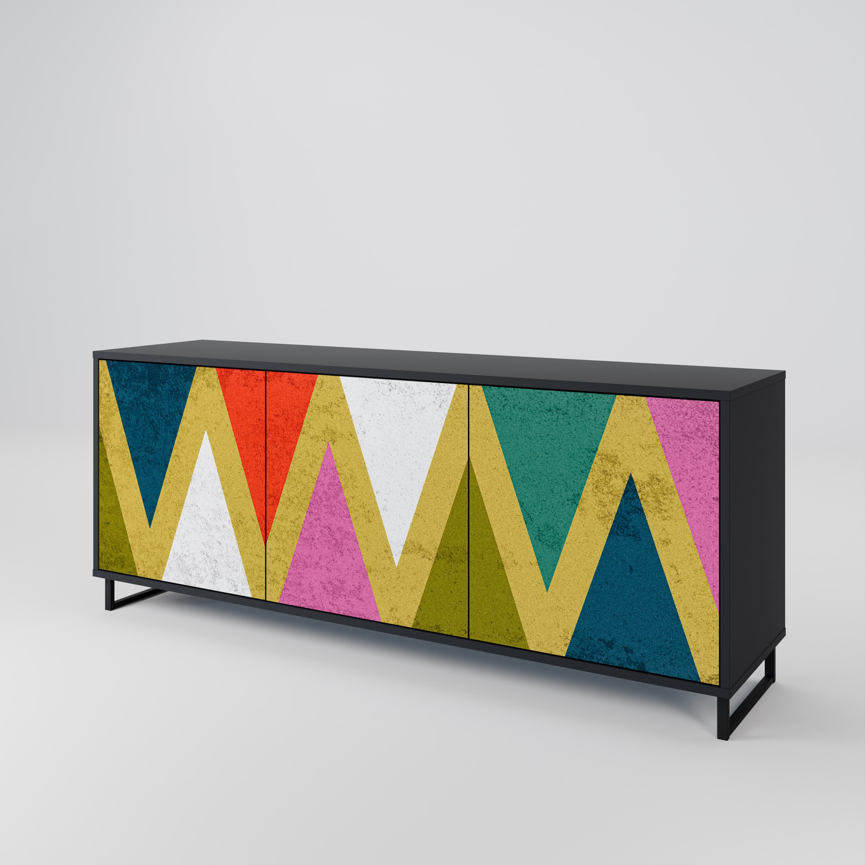 COLORFUL TRIANGLES 3-Door Sideboard in Black Finish