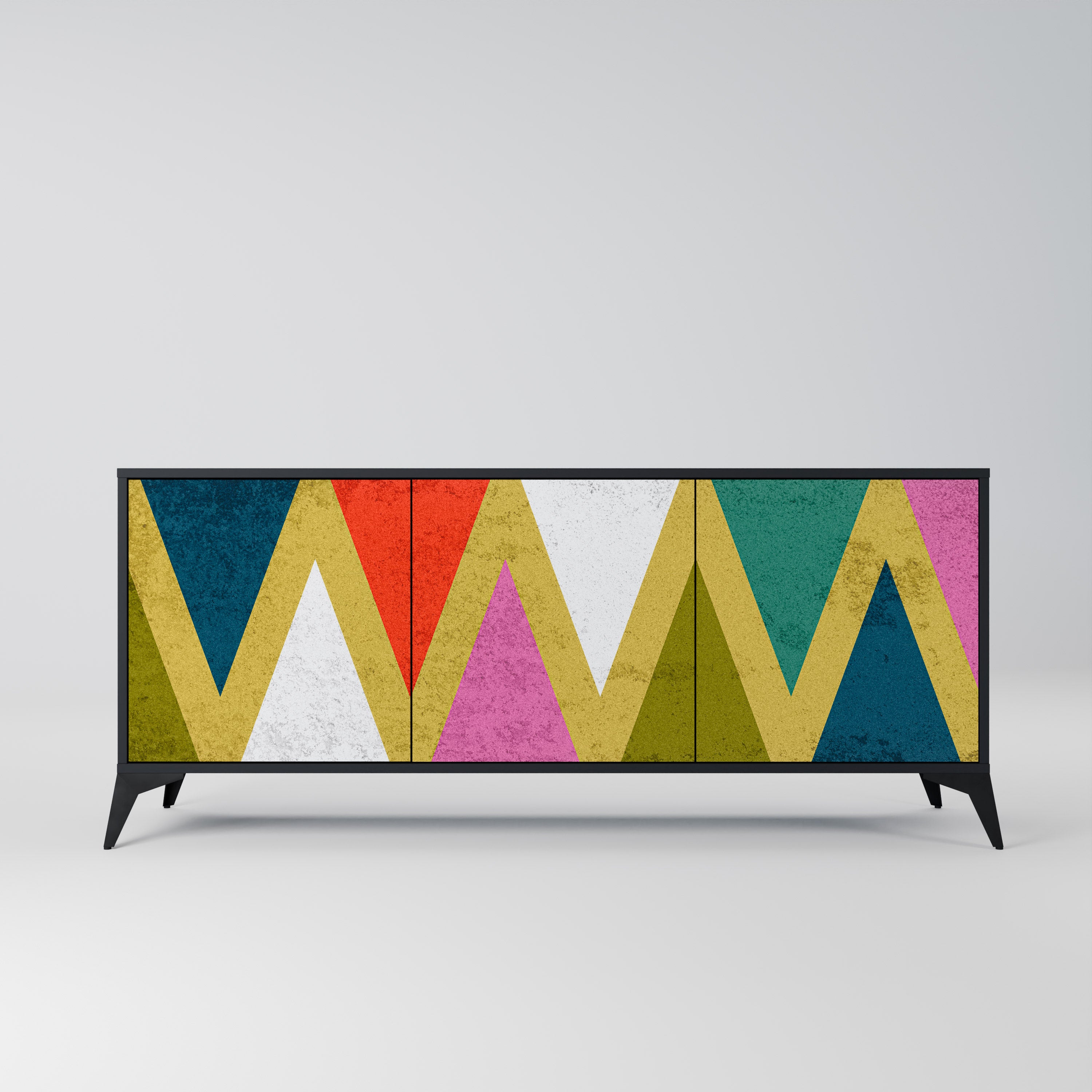 COLORFUL TRIANGLES 3-Door Sideboard in Black Finish