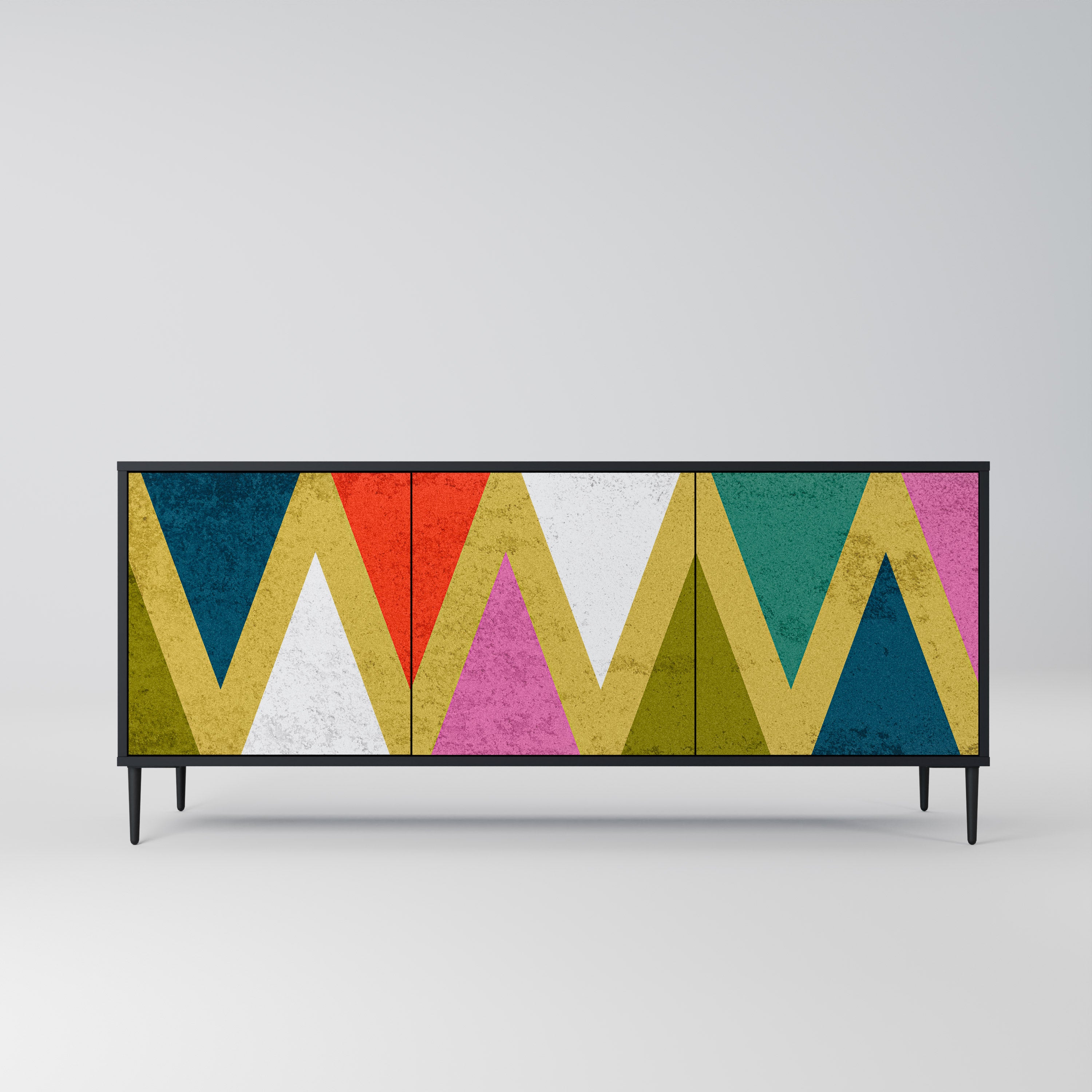 COLORFUL TRIANGLES 3-Door Sideboard in Black Finish