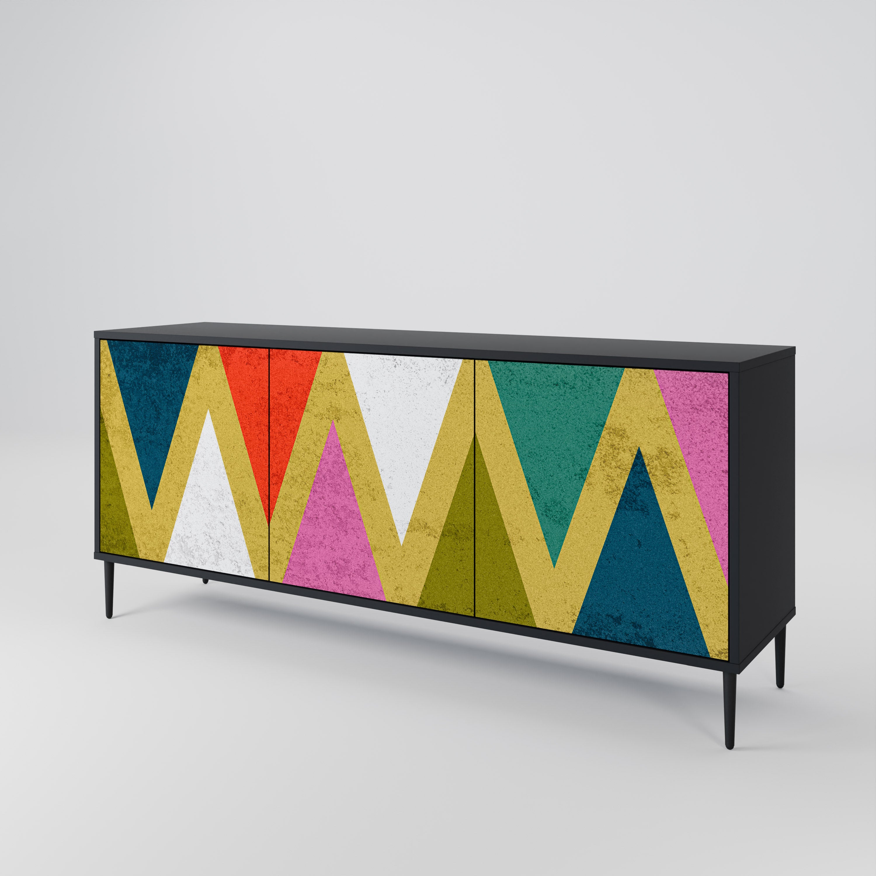 COLORFUL TRIANGLES 3-Door Sideboard in Black Finish
