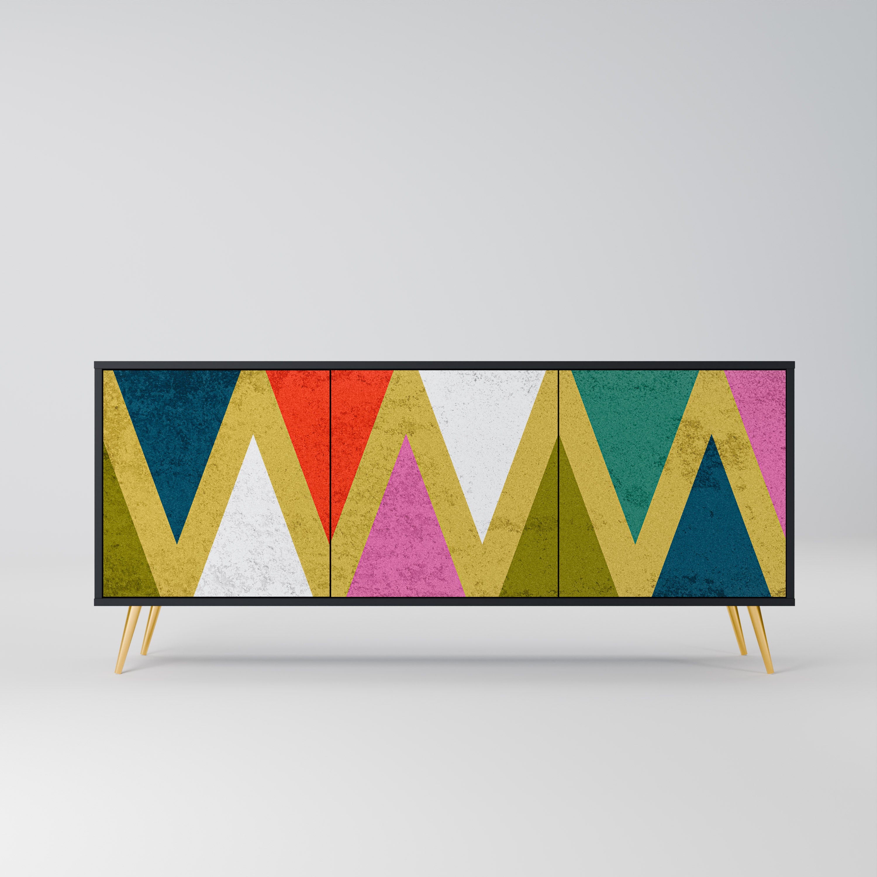 COLORFUL TRIANGLES 3-Door Sideboard in Black Finish
