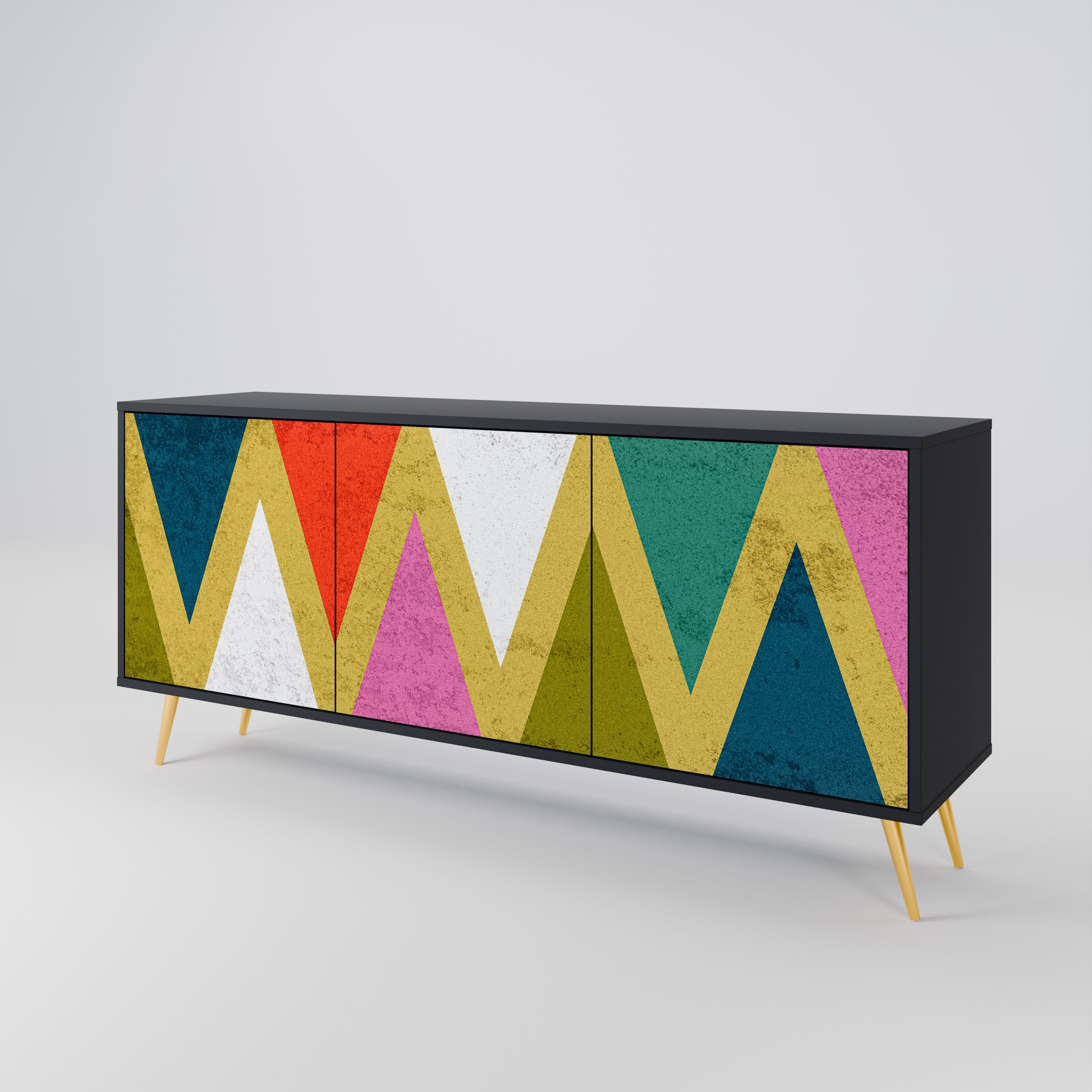 COLORFUL TRIANGLES 3-Door Sideboard in Black Finish