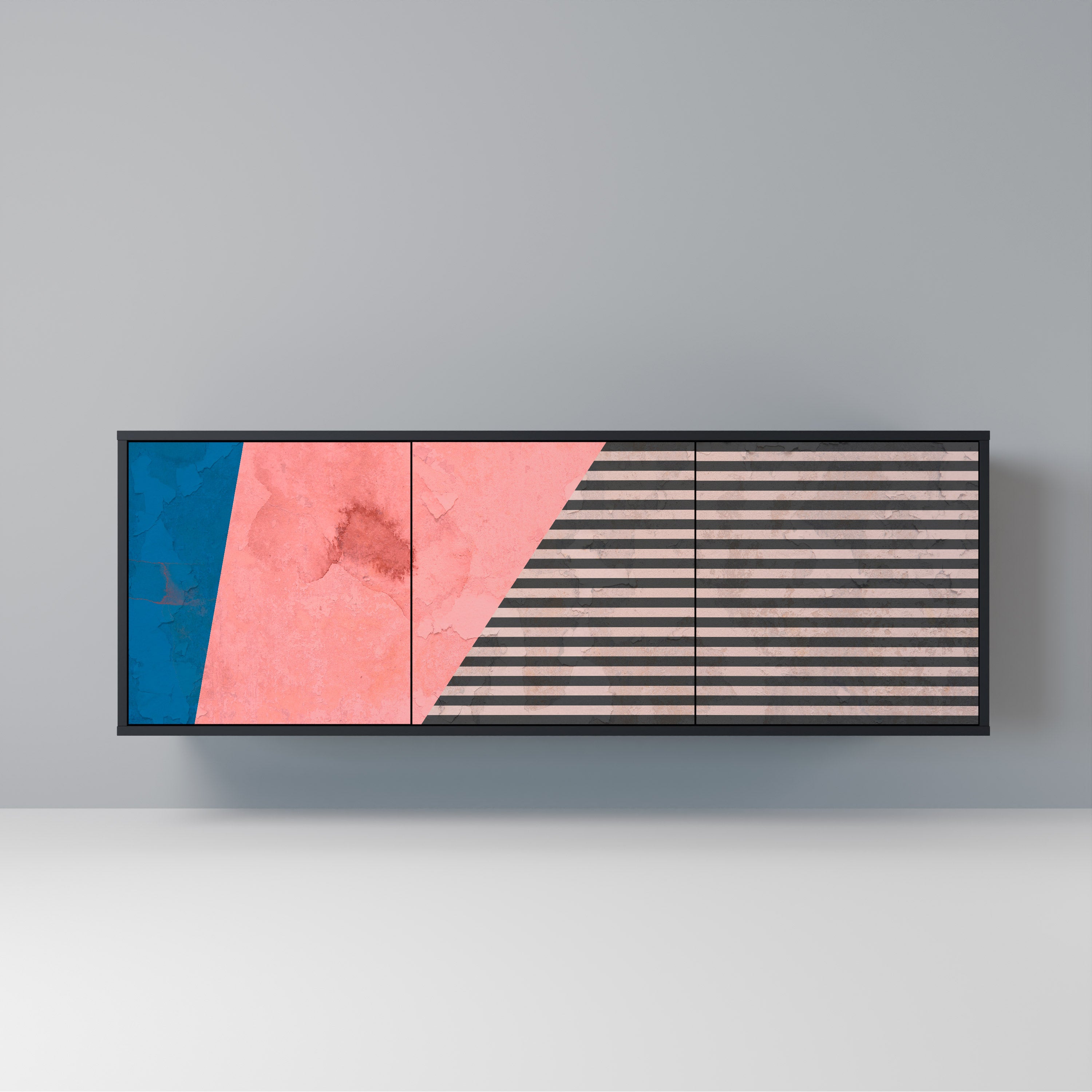 GLAMOROUS STRIPE 3-Door Sideboard in Black Finish