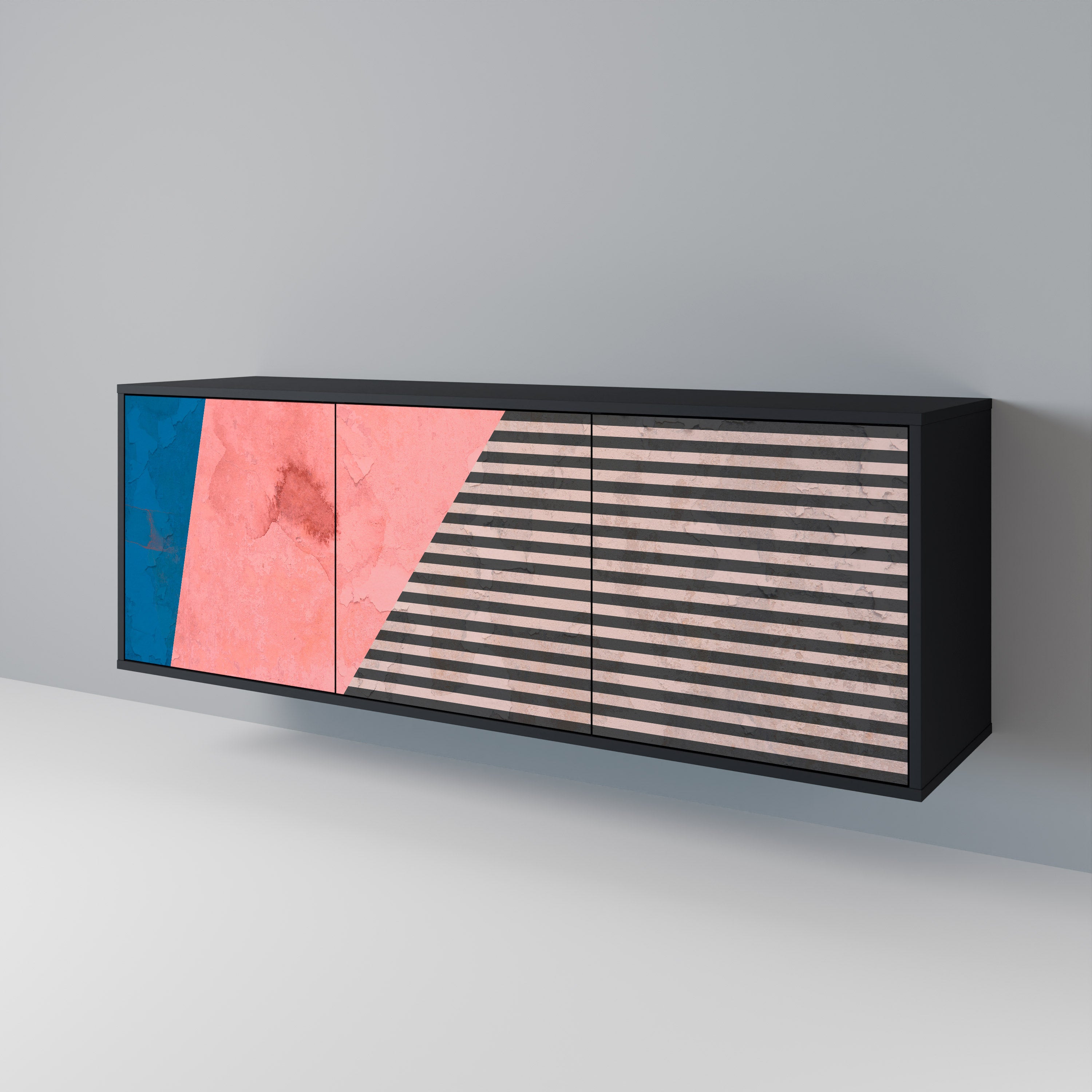 GLAMOROUS STRIPE 3-Door Sideboard in Black Finish