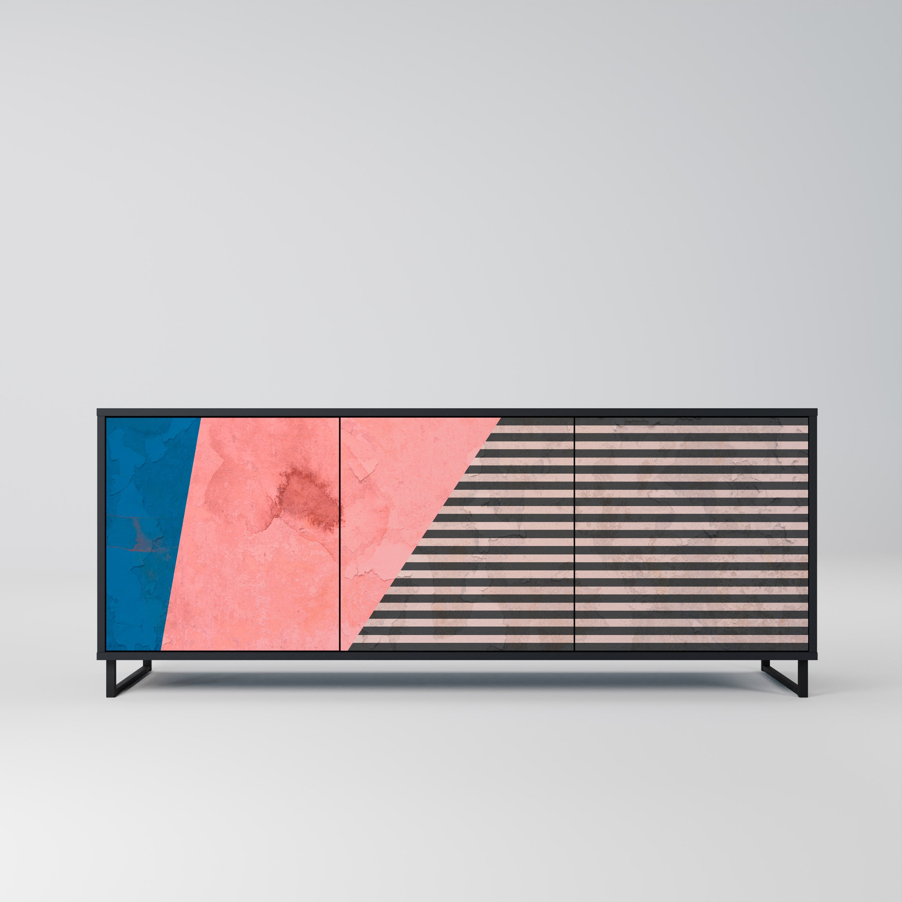 GLAMOROUS STRIPE 3-Door Sideboard in Black Finish