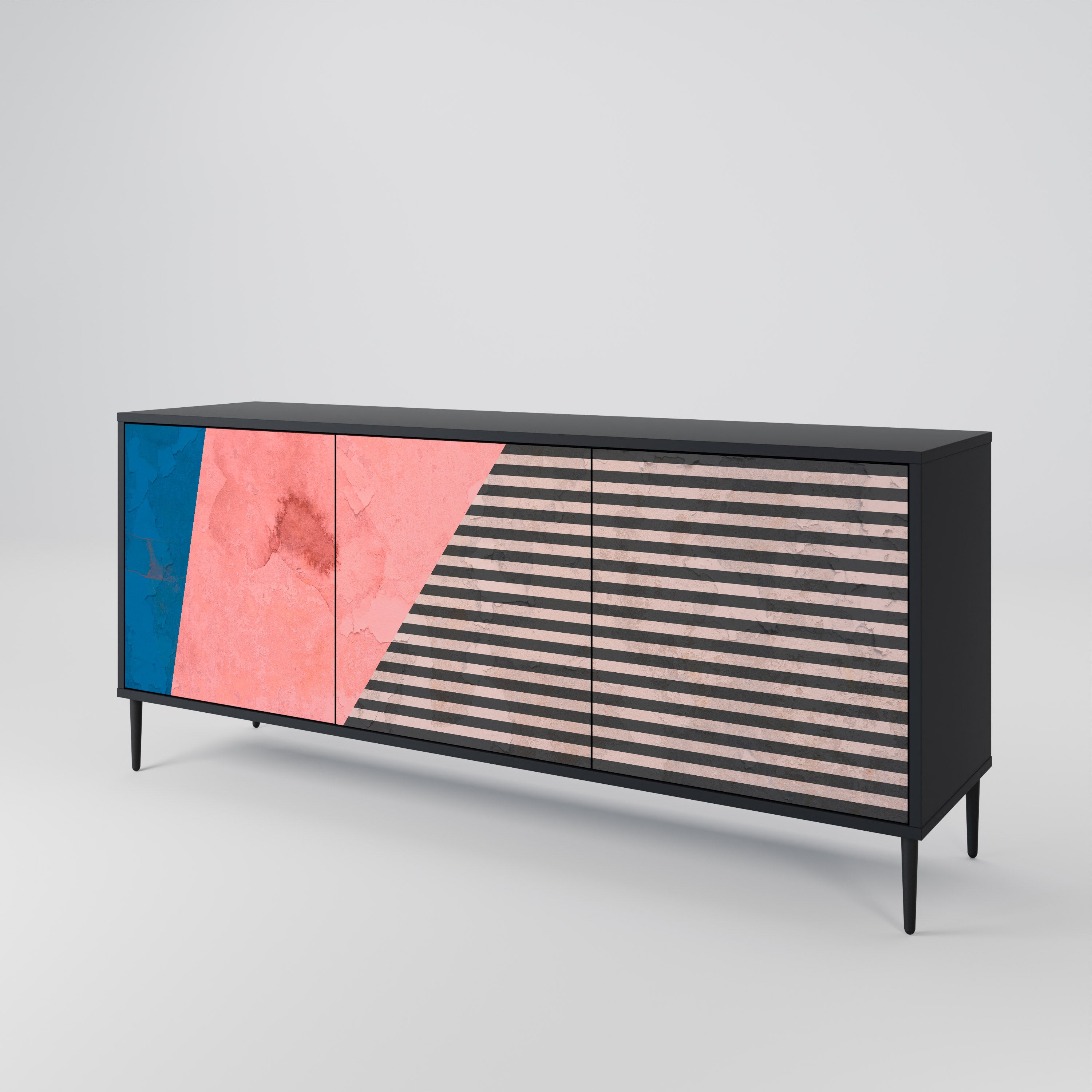 GLAMOROUS STRIPE 3-Door Sideboard in Black Finish