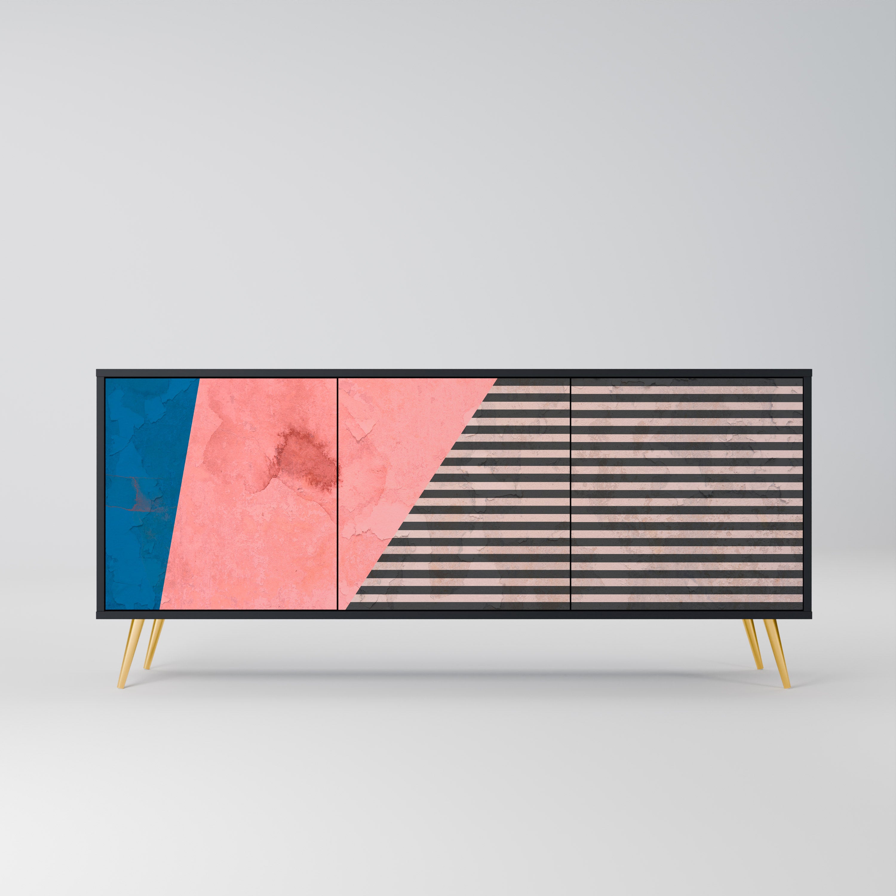 GLAMOROUS STRIPE 3-Door Sideboard in Black Finish