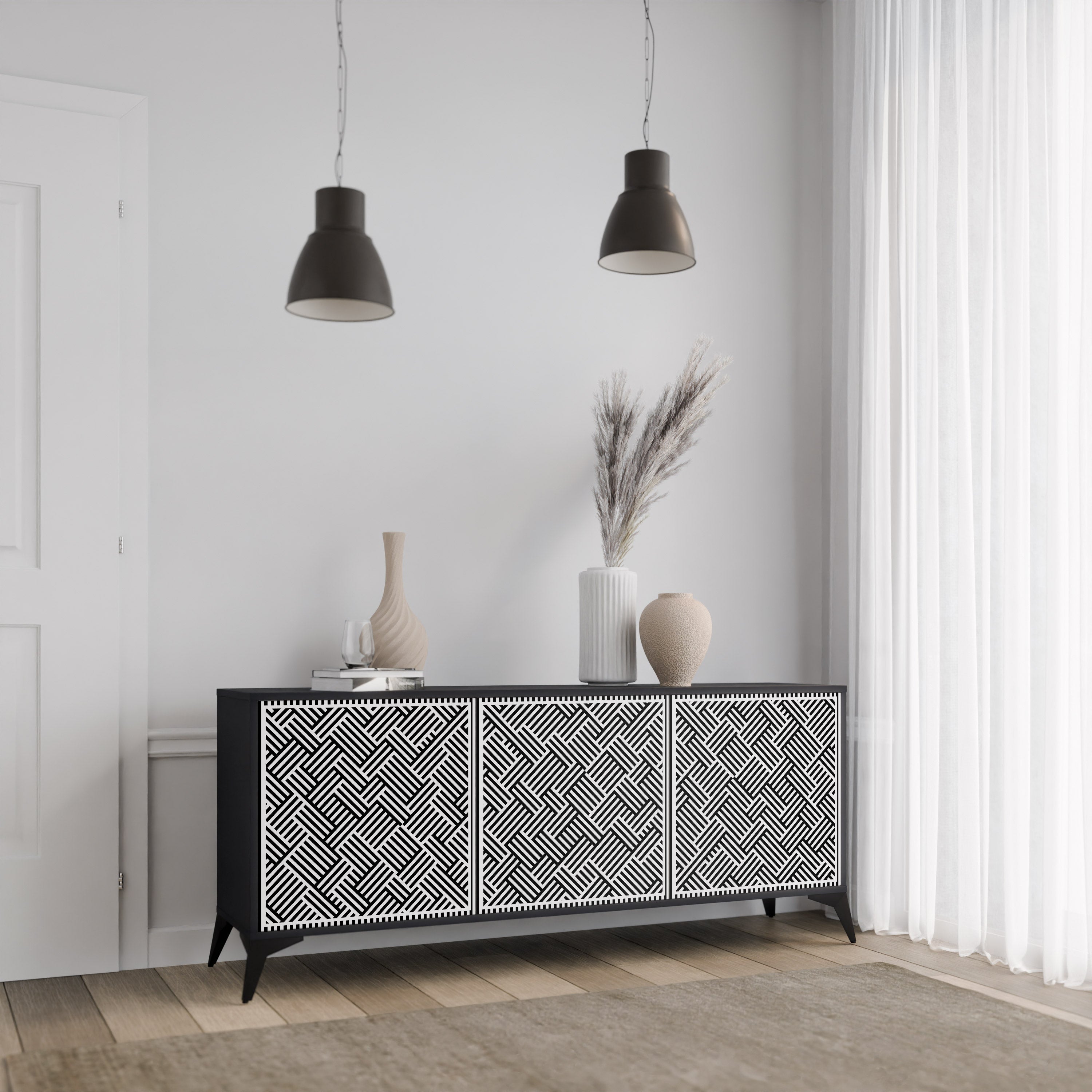 TEMPORARY SEQUENCE 3-Door Sideboard in Black Finish